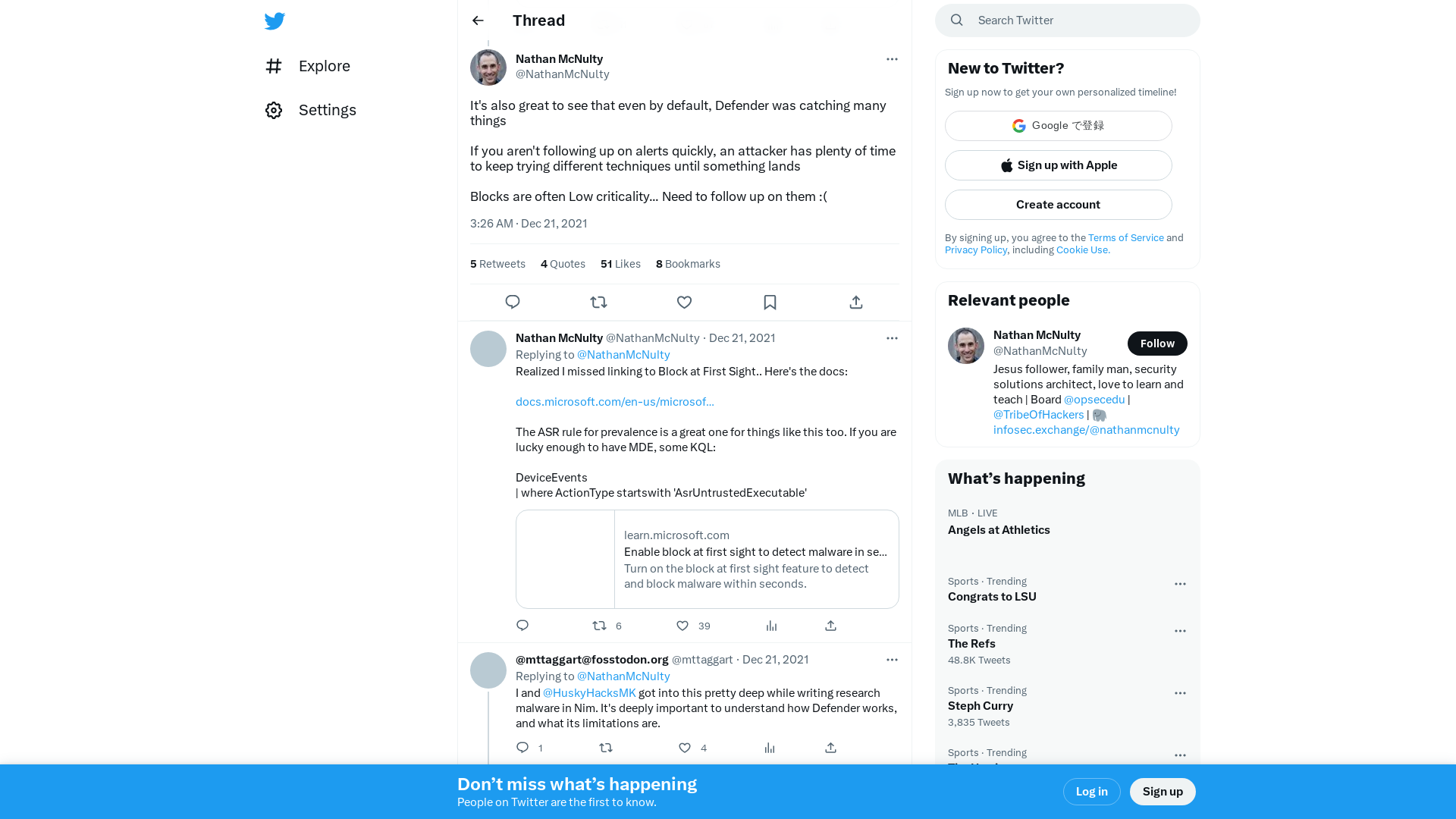 Nathan McNulty on Twitter: "It's also great to see that even by default, Defender was catching many things If you aren't following up on alerts quickly, an attacker has plenty of time to keep trying different techniques until something lands Blocks are often Low criticality... Need to follow up on them :(" / Twitter