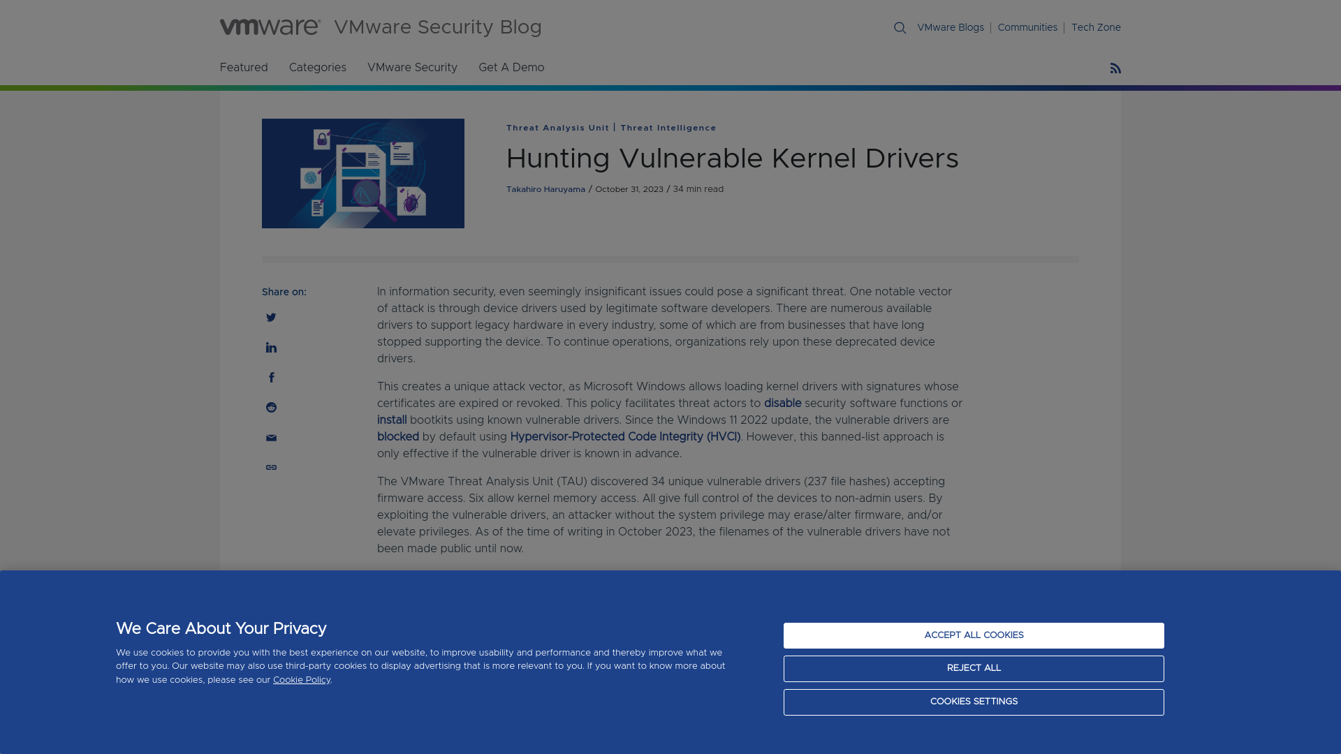 Hunting Vulnerable Kernel Drivers – VMware Security Blog