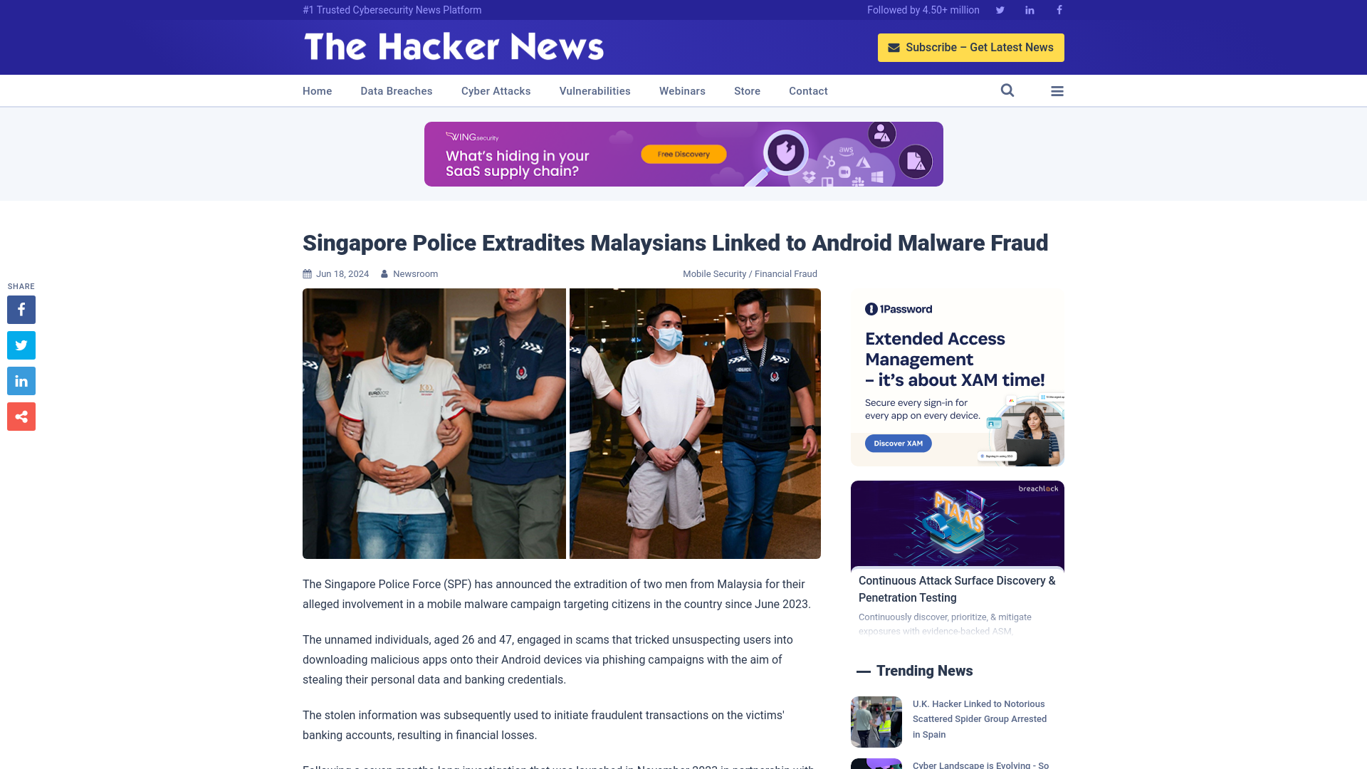 Singapore Police Extradites Malaysians Linked to Android Malware Fraud