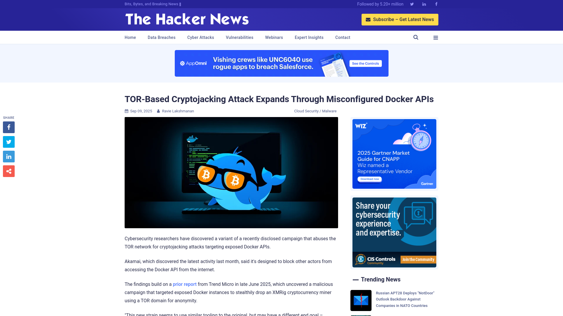 TOR-Based Cryptojacking Attack Expands Through Misconfigured Docker APIs