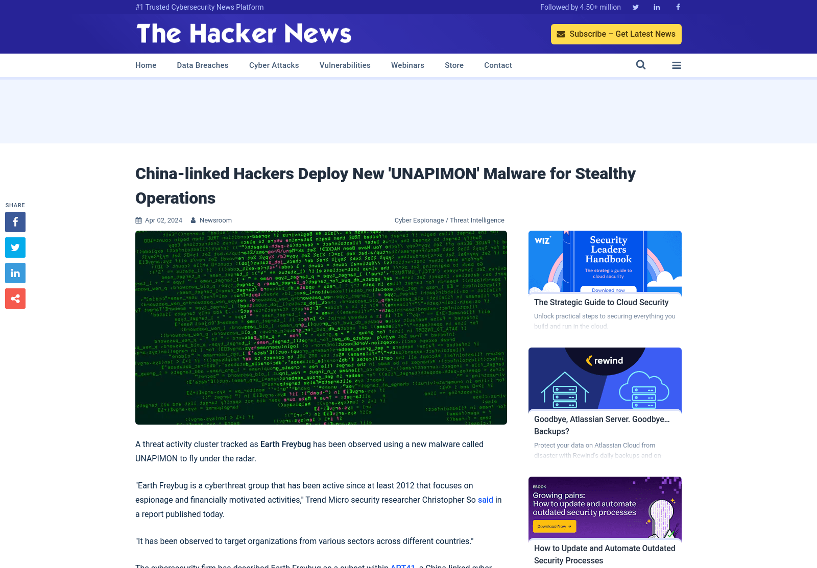 China-linked Hackers Deploy New 'UNAPIMON' Malware for Stealthy Operations