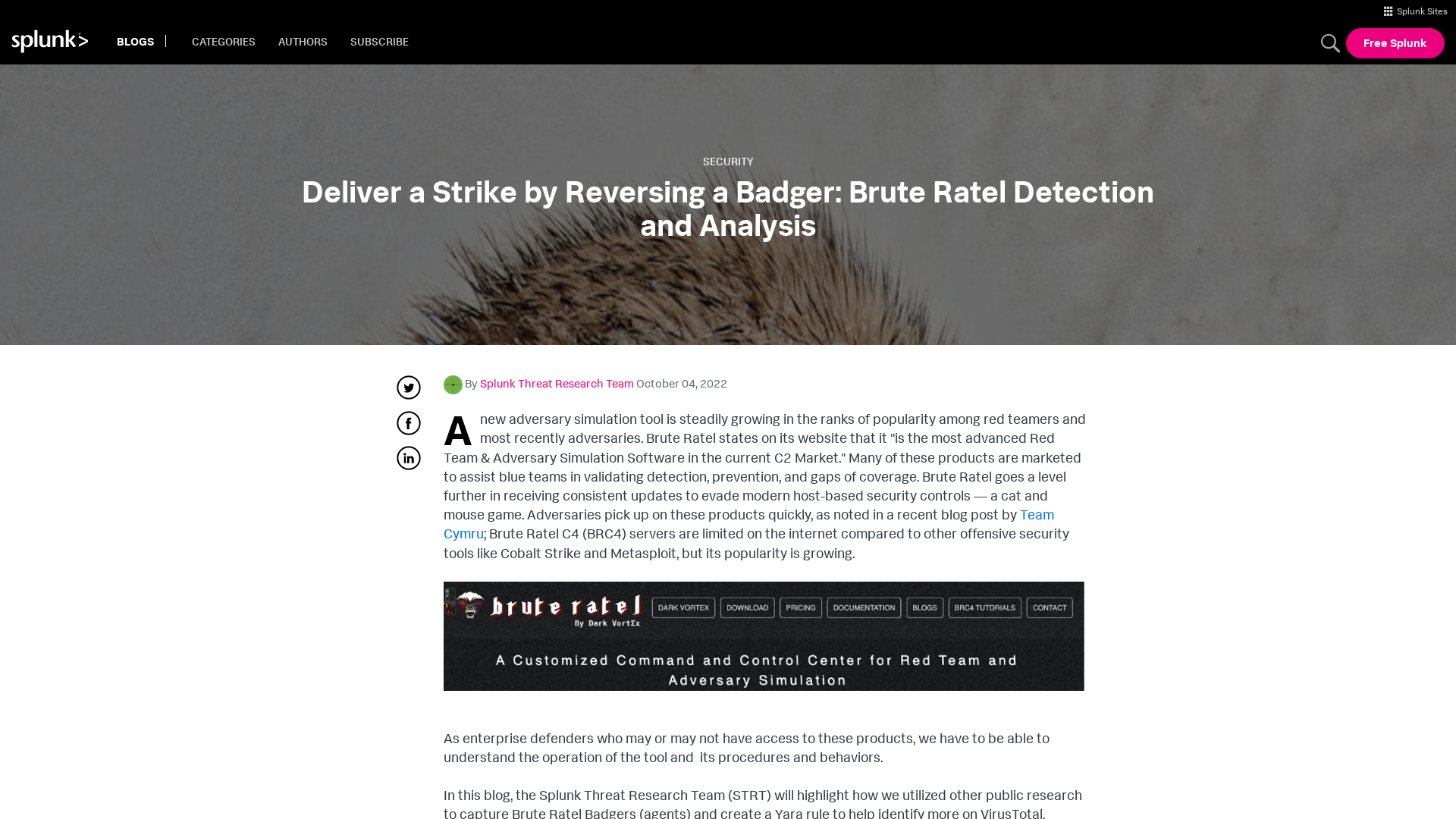 Deliver a Strike by Reversing a Badger: Brute Ratel Detection and Analysis | Splunk