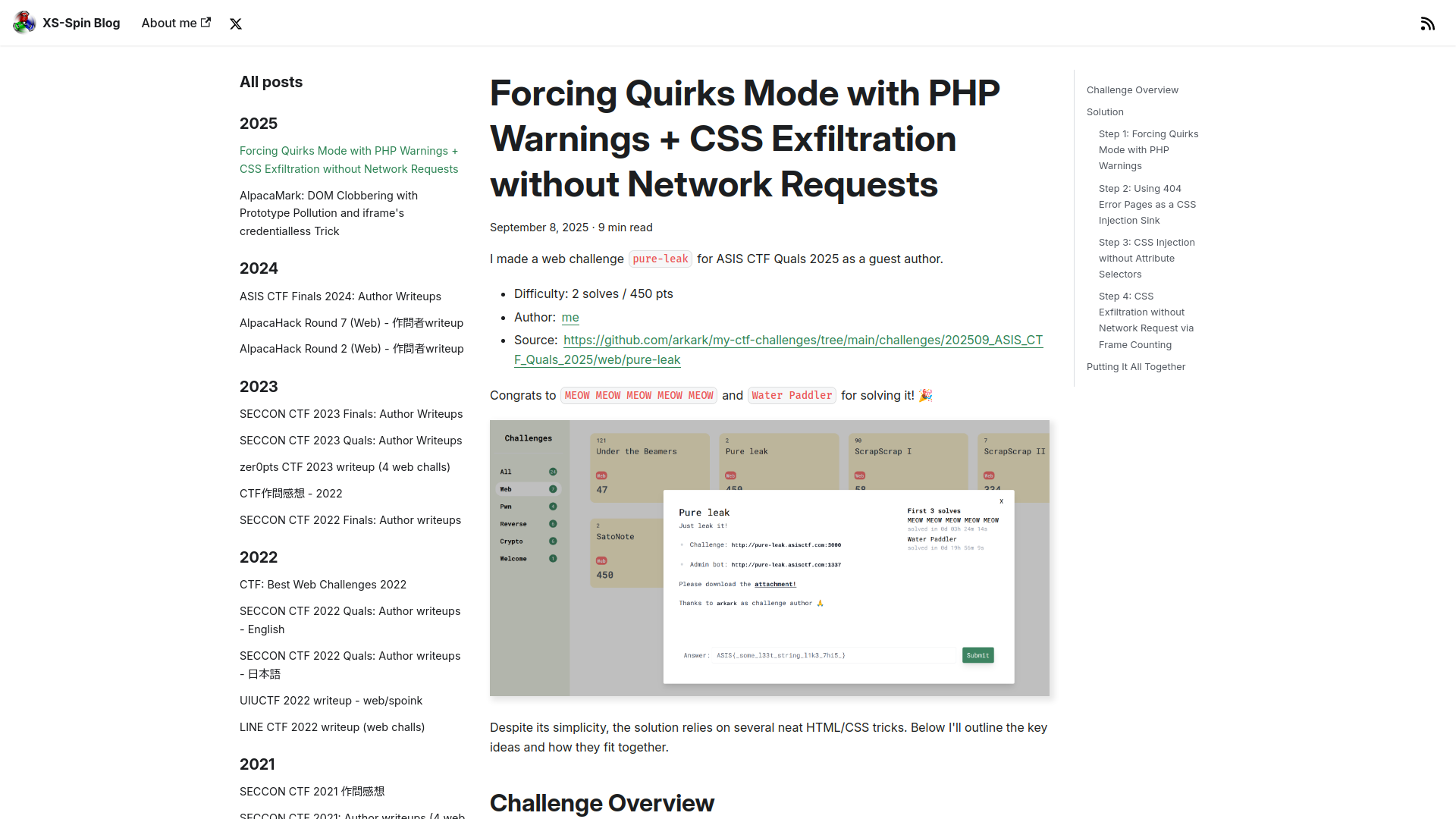 Forcing Quirks Mode with PHP Warnings + CSS Exfiltration without Network Requests | XS-Spin Blog