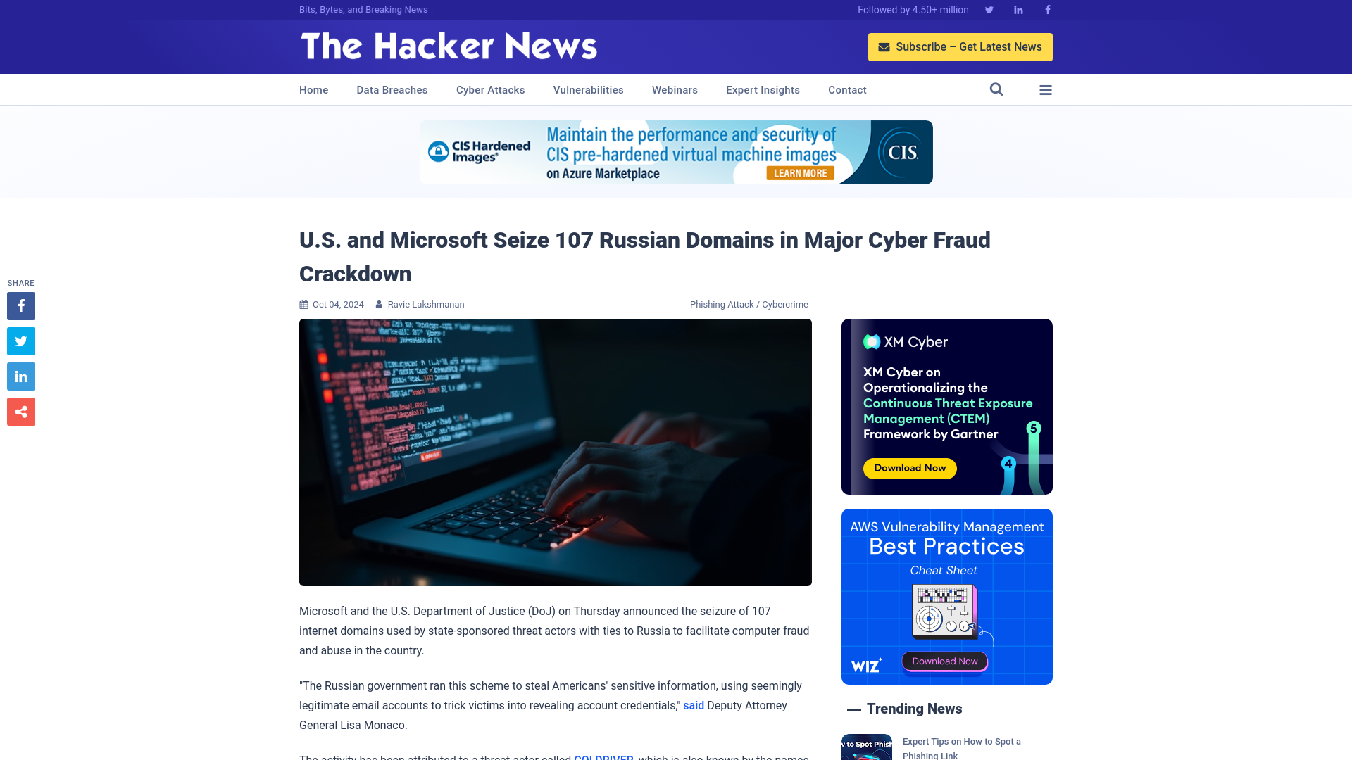 U.S. and Microsoft Seize 107 Russian Domains in Major Cyber Fraud Crackdown