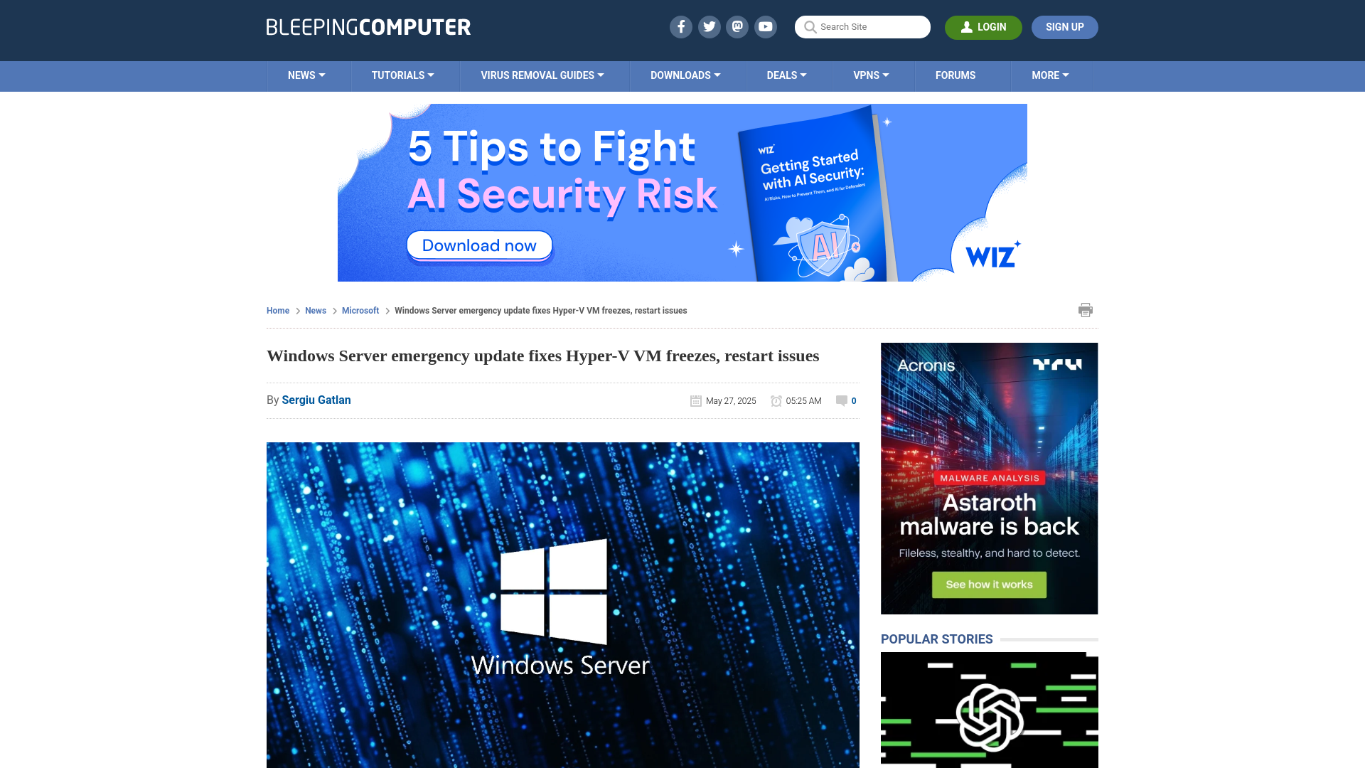 Windows Server emergency update fixes Hyper-V VM freezes, restart issues