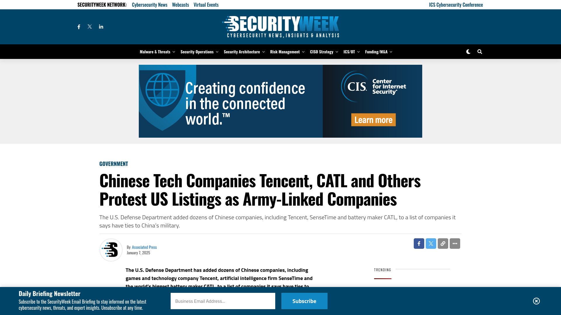 Chinese Tech Companies Tencent, CATL and Others Protest US Listings as Army-Linked Companies - SecurityWeek