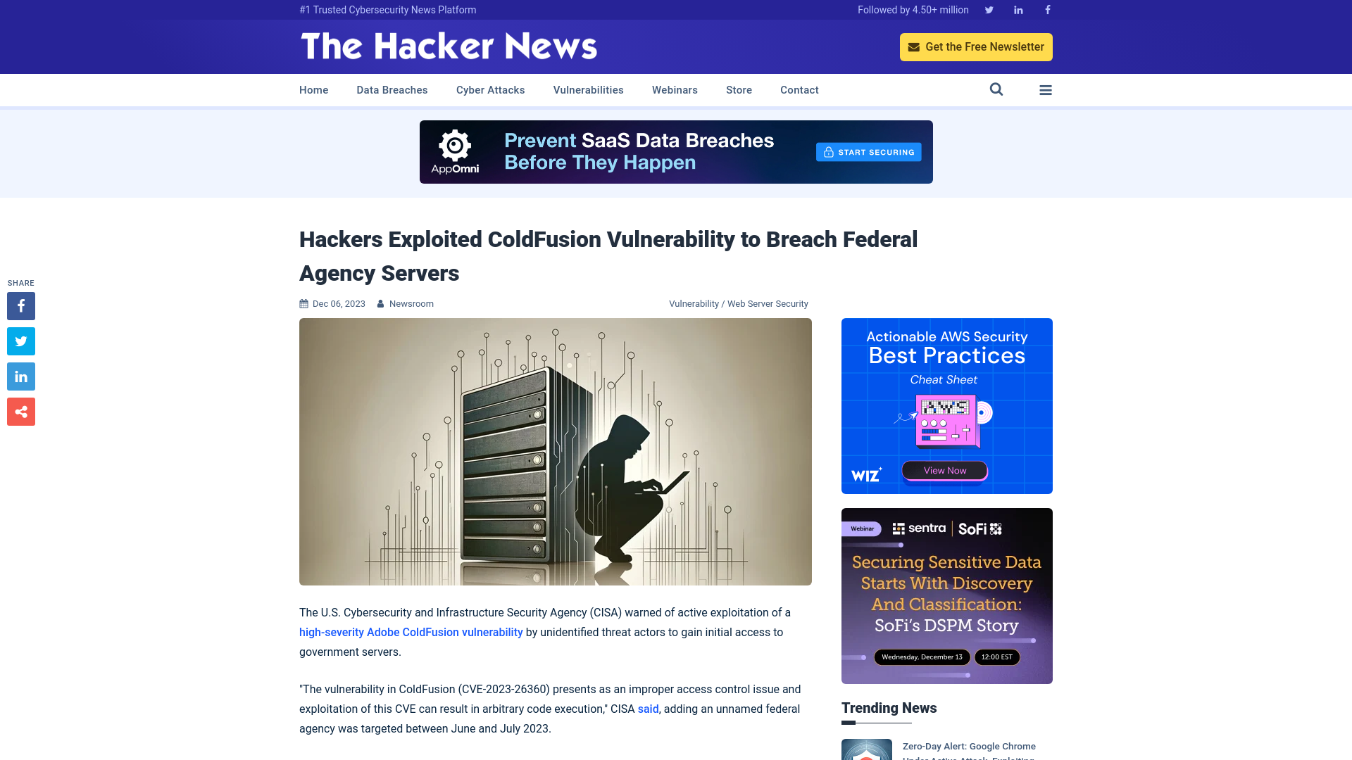 Hackers Exploited ColdFusion Vulnerability to Breach Federal Agency Servers