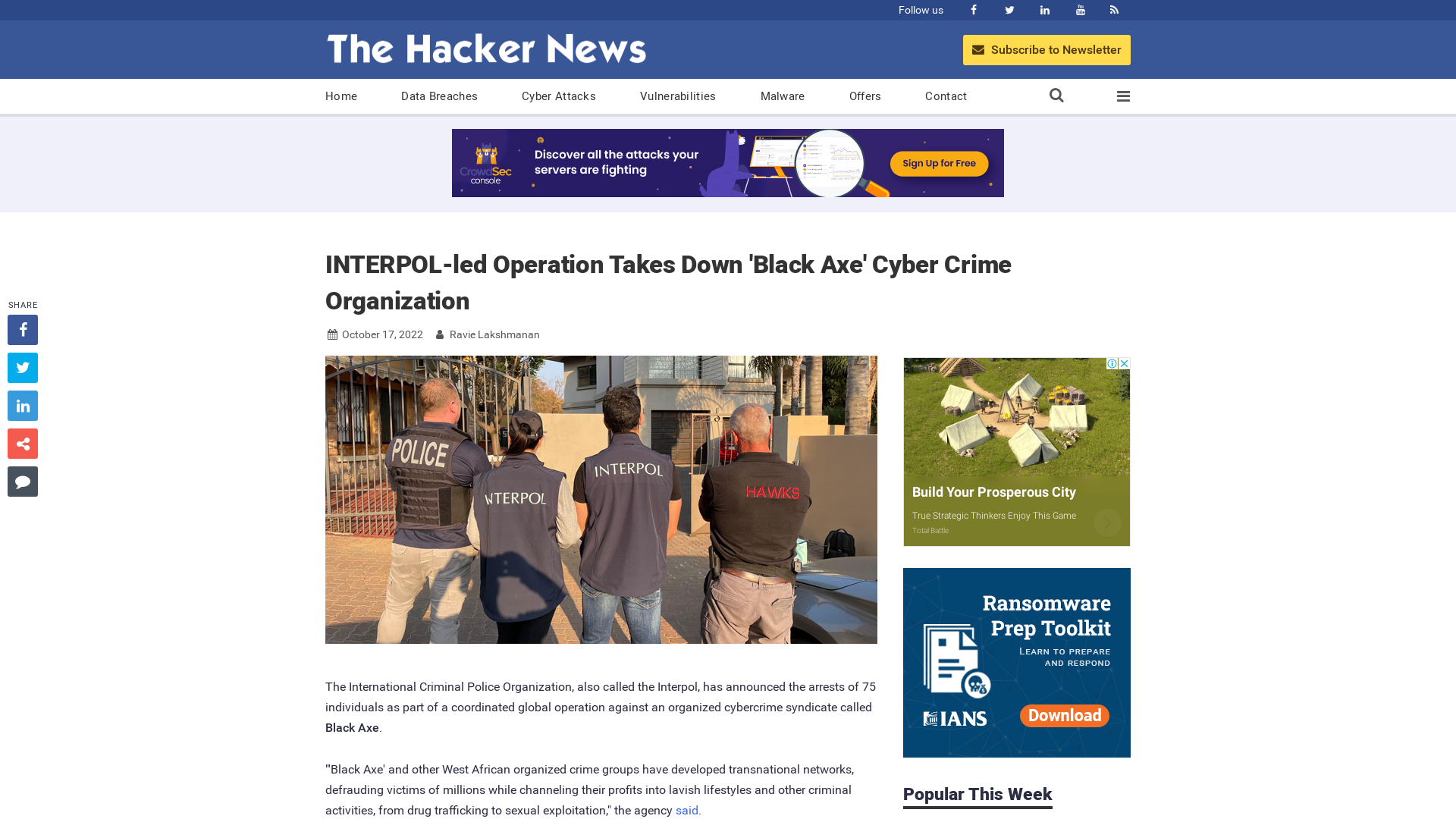 INTERPOL-led Operation Takes Down 'Black Axe' Cyber Crime Organization