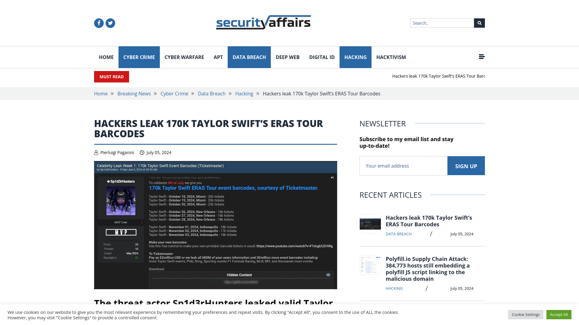 Hackers leak 170k Taylor Swift ’s ERAS Tour Barcodes