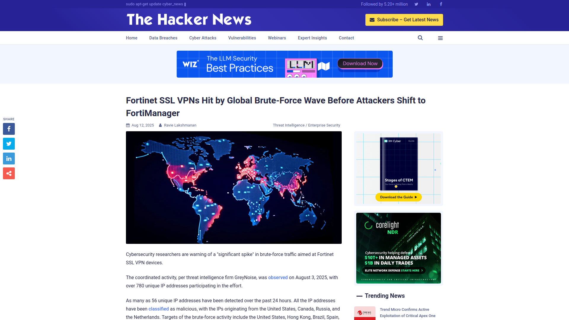 Fortinet SSL VPNs Hit by Global Brute-Force Wave Before Attackers Shift to FortiManager