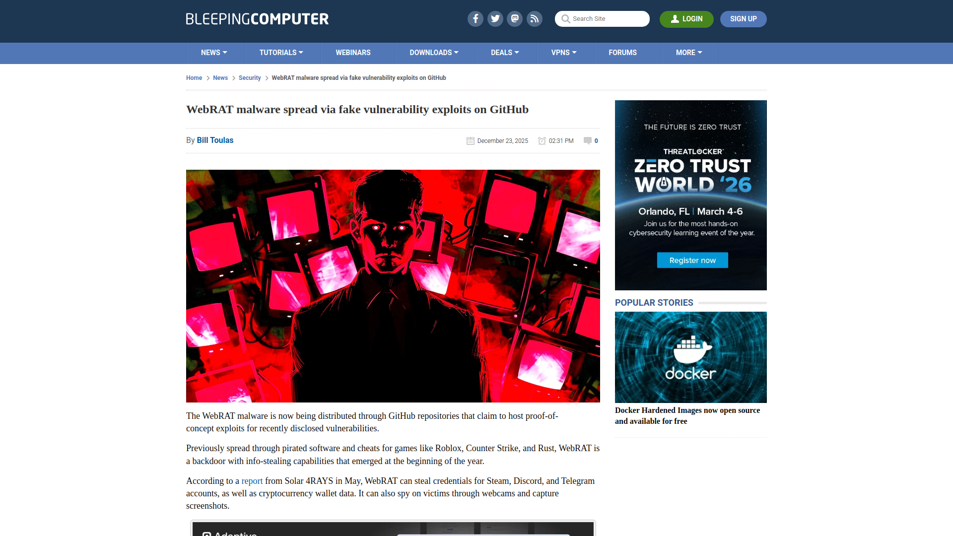 WebRAT malware spread via fake vulnerability exploits on GitHub