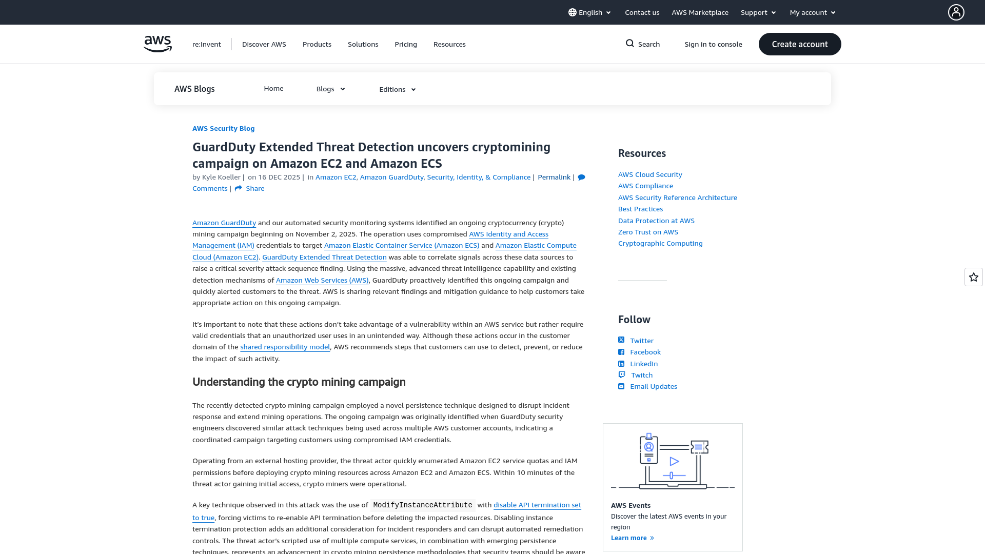 GuardDuty Extended Threat Detection uncovers cryptomining campaign on Amazon EC2 and Amazon ECS | AWS Security Blog