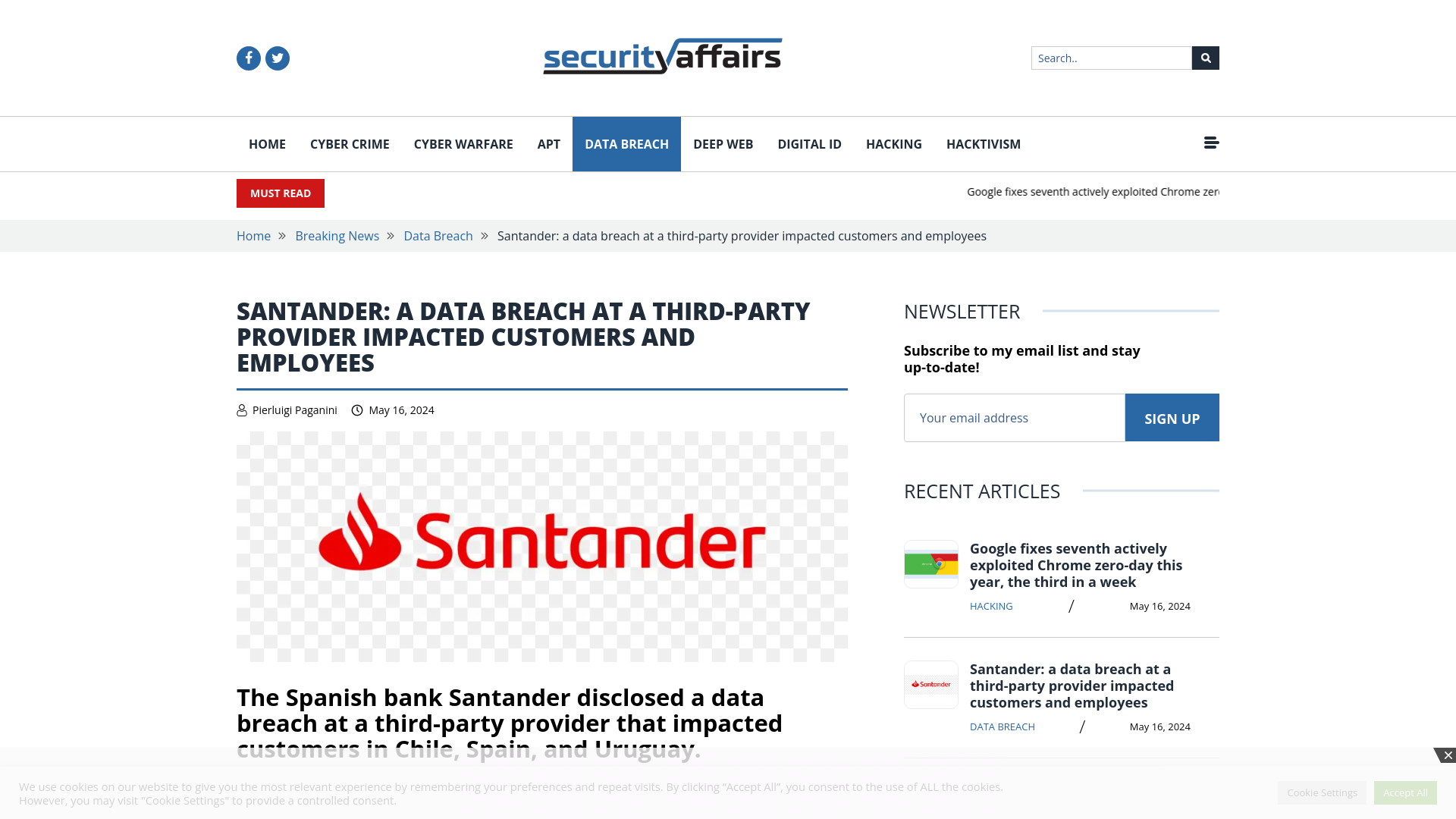 Santander: a data breach at a third-party provider impacted customers and employees