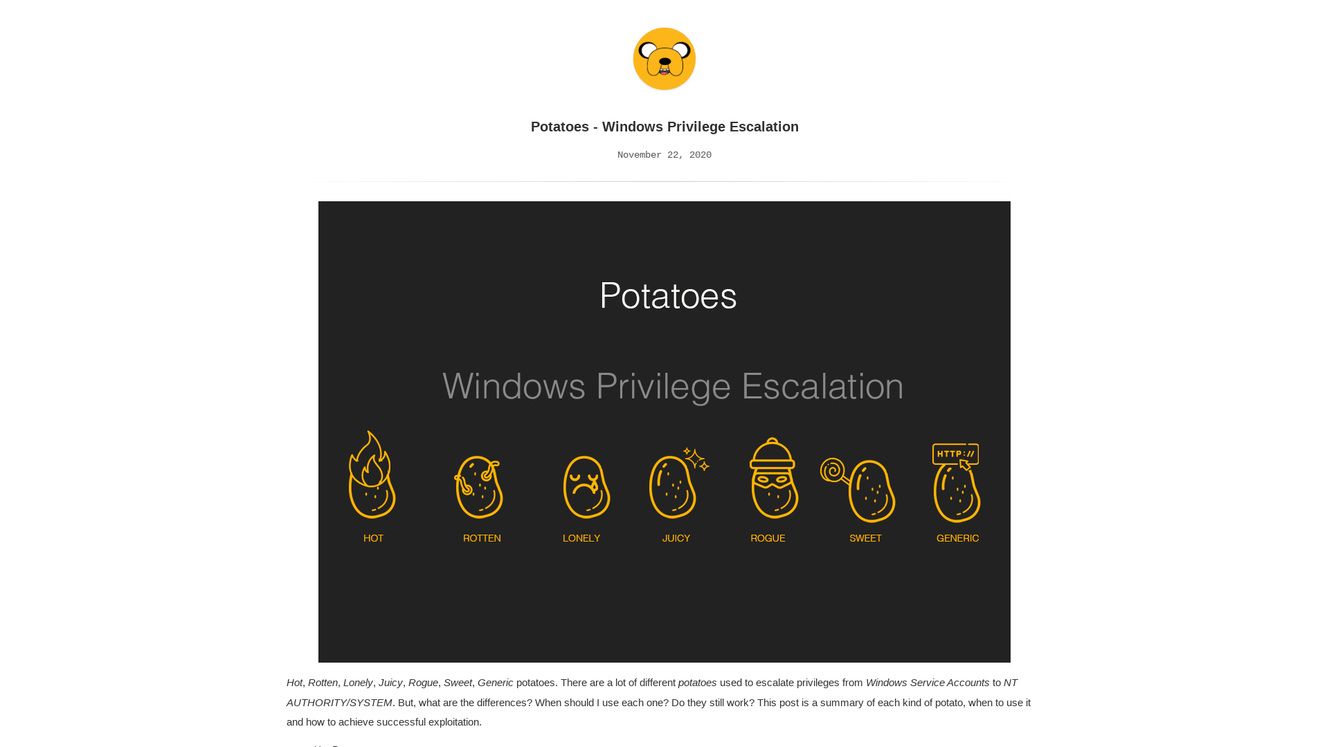 Potatoes - Windows Privilege Escalation · Jorge Lajara Website