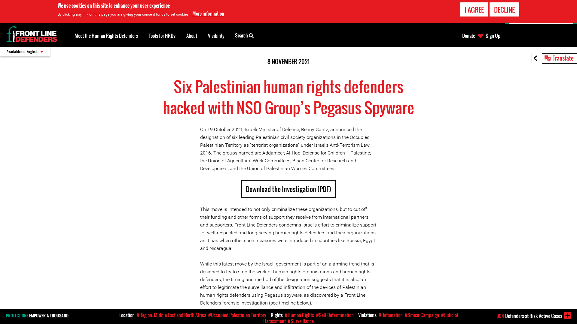 Six Palestinian human rights defenders hacked with NSO Group’s Pegasus Spyware | Front Line Defenders