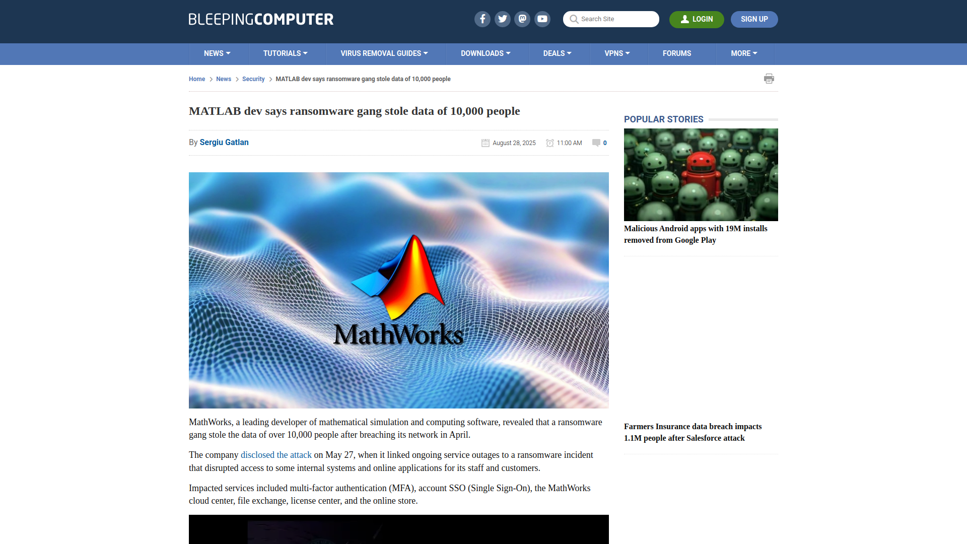 MATLAB dev says ransomware gang stole data of 10,000 people