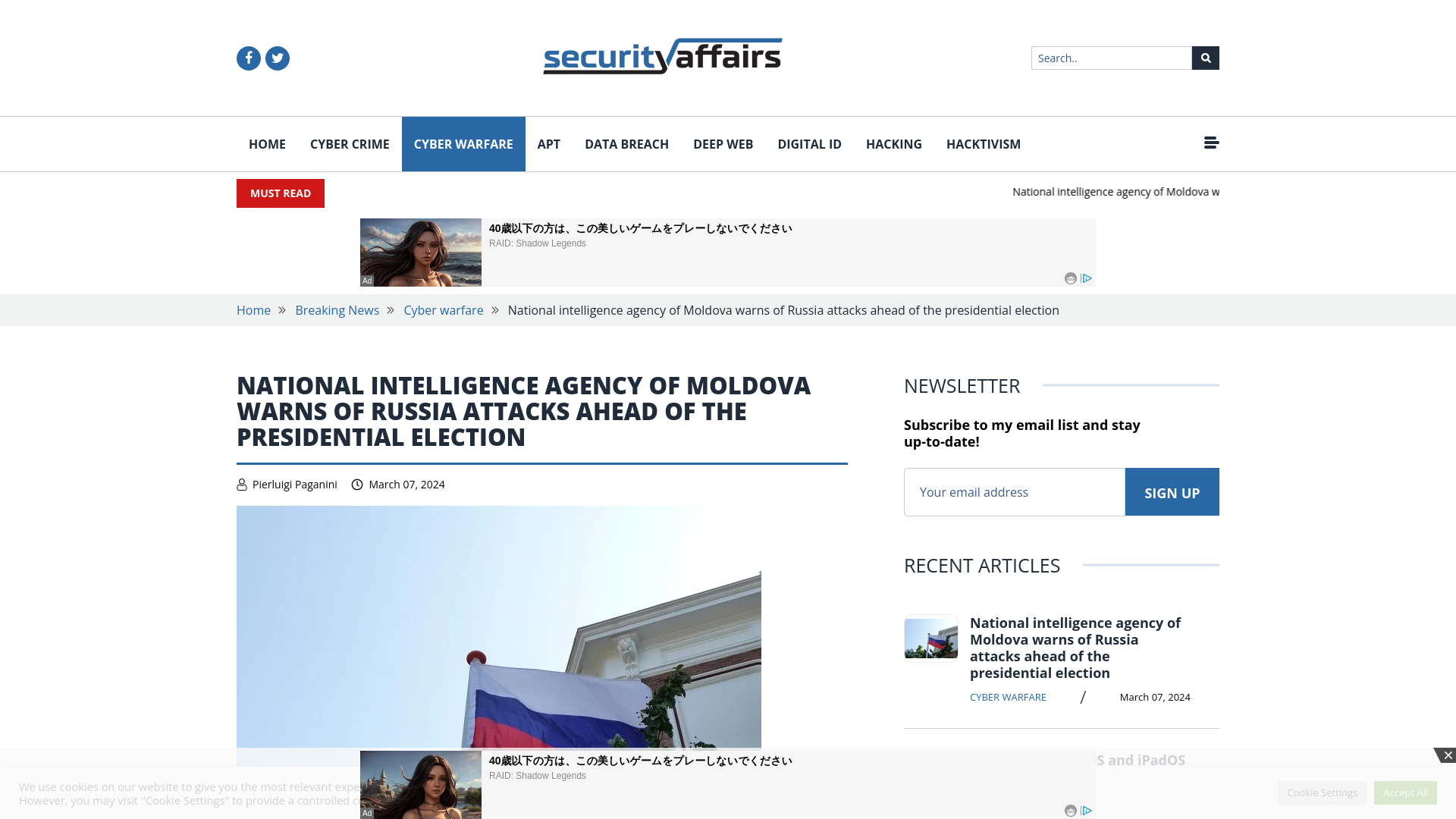 National intelligence agency of Moldova warns of Russia attacks ahead of the presidential election