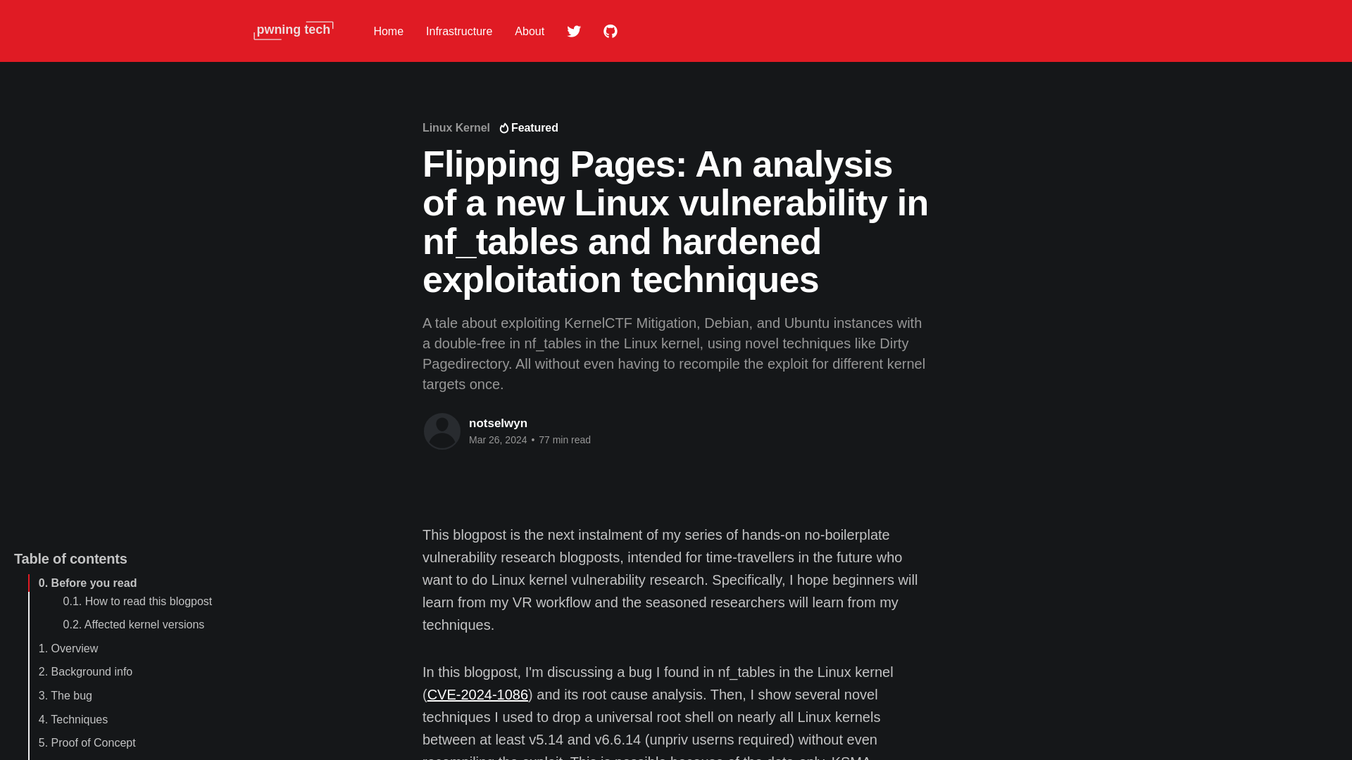 Flipping Pages: An analysis of a new Linux vulnerability in nf_tables and hardened exploitation techniques