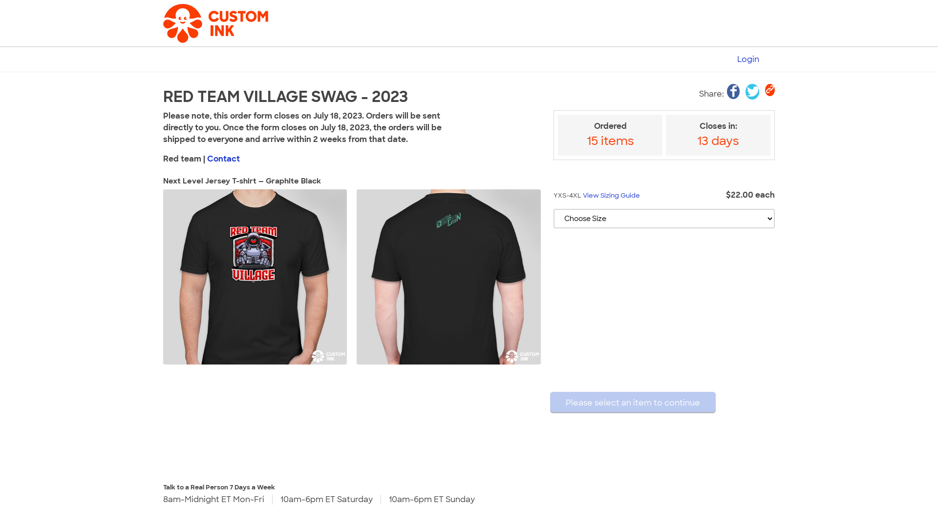 Custom Ink Group Orders - RED TEAM VILLAGE SWAG - 2023