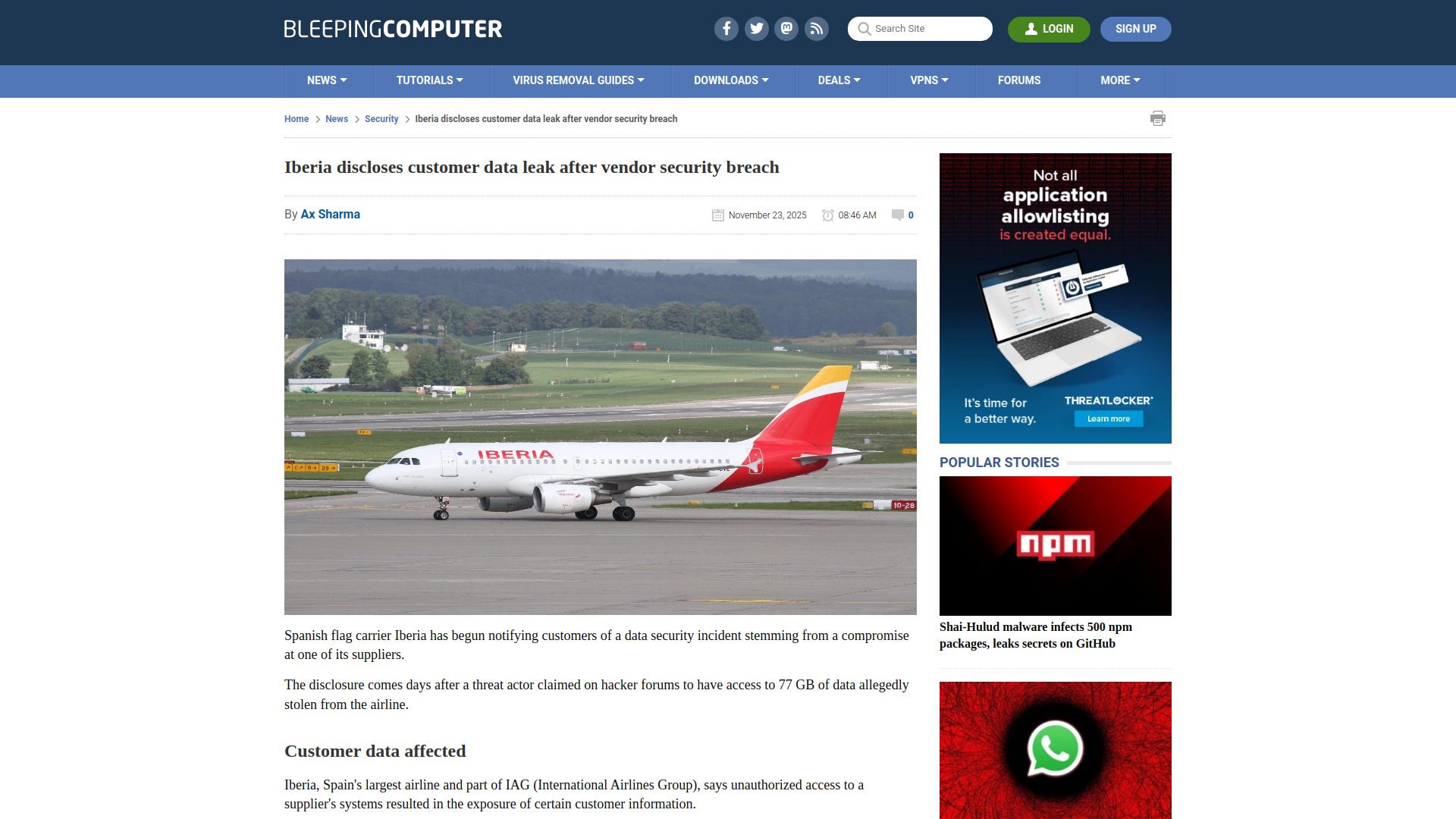 Iberia discloses customer data leak after vendor security breach