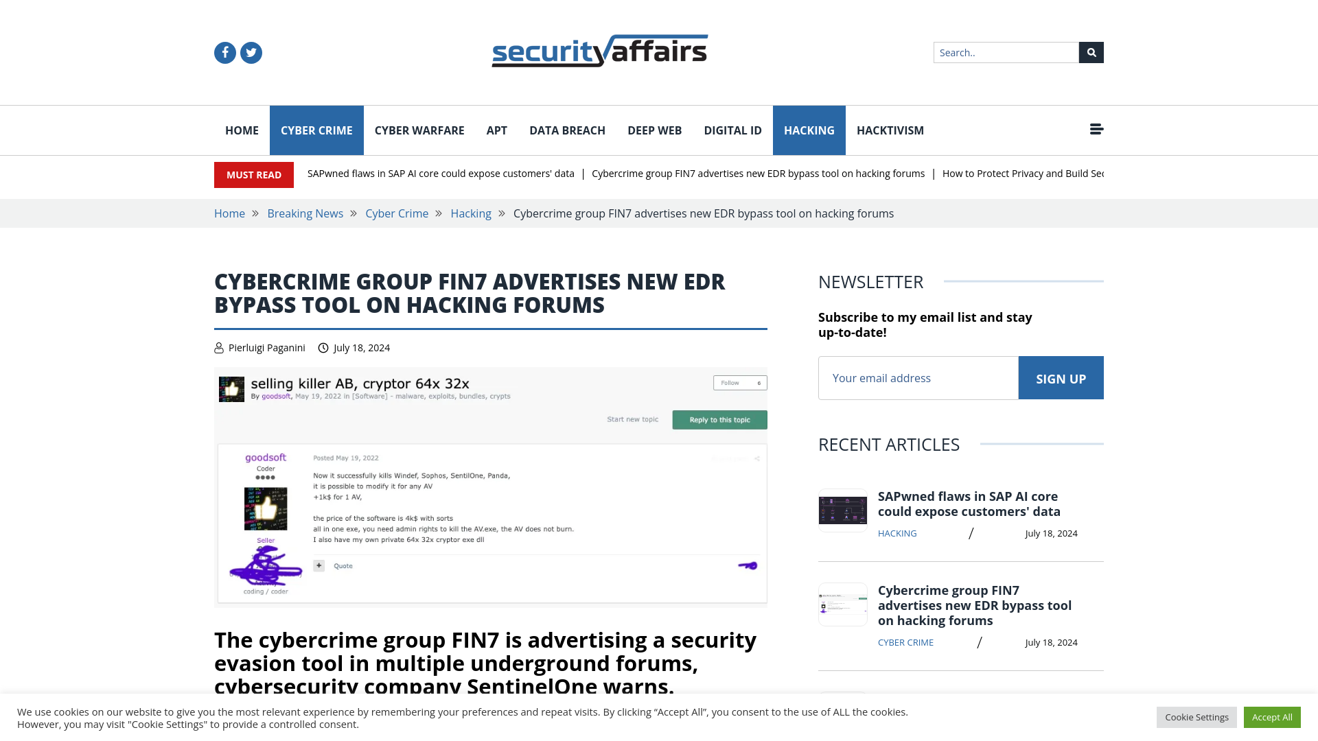 FIN7 group advertises new EDR bypass tool on hacking forums