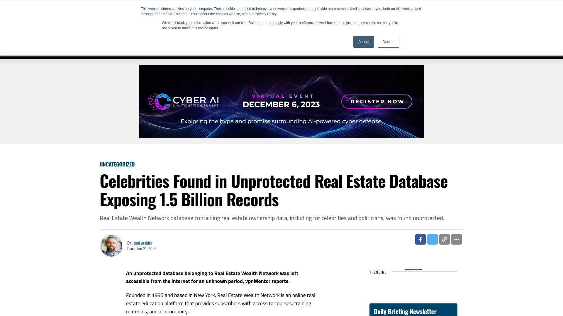 Celebrities Found in Unprotected Real Estate Database Exposing 1.5 Billion Records - SecurityWeek