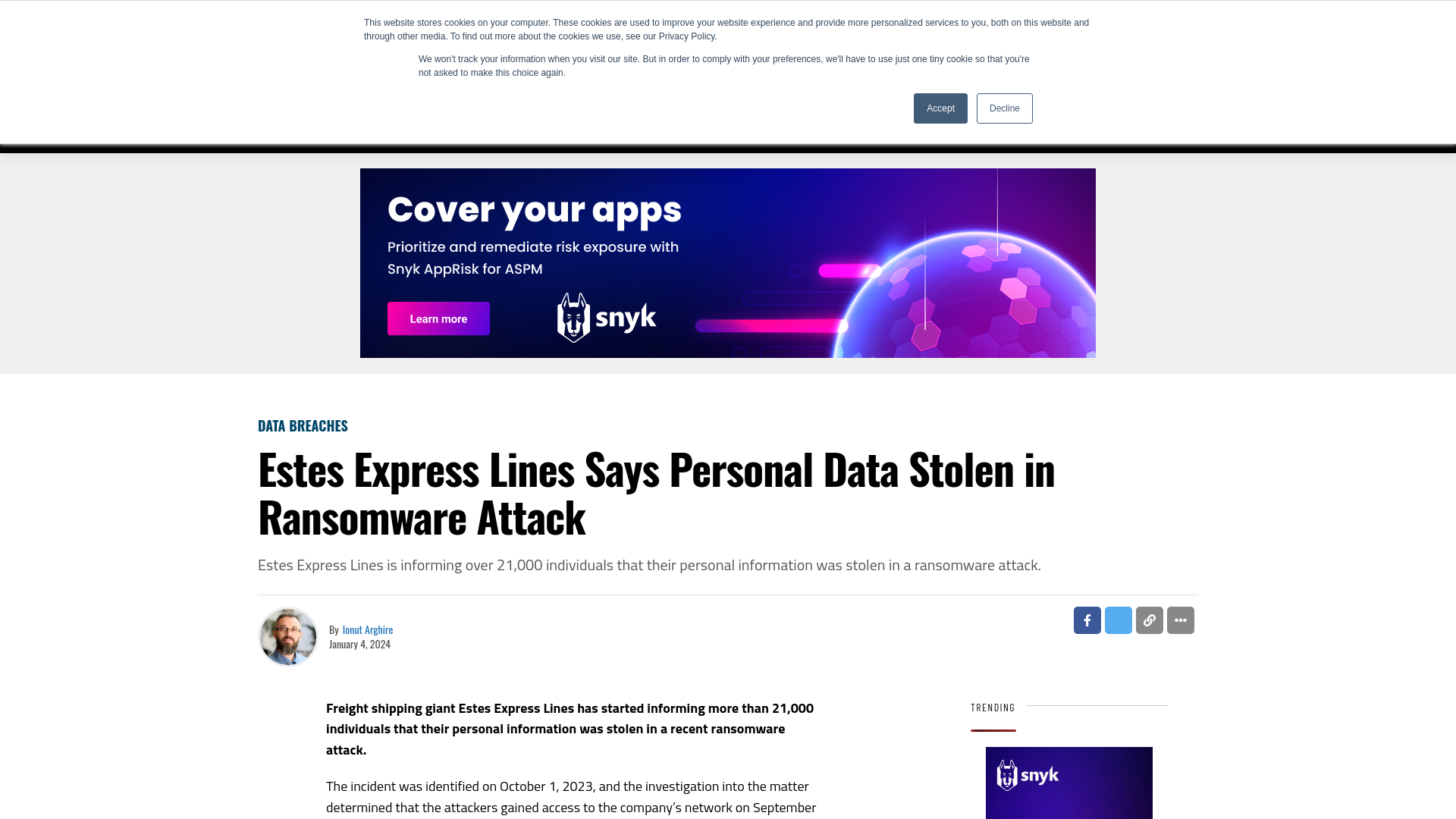 Estes Express Lines Says Personal Data Stolen in Ransomware Attack - SecurityWeek