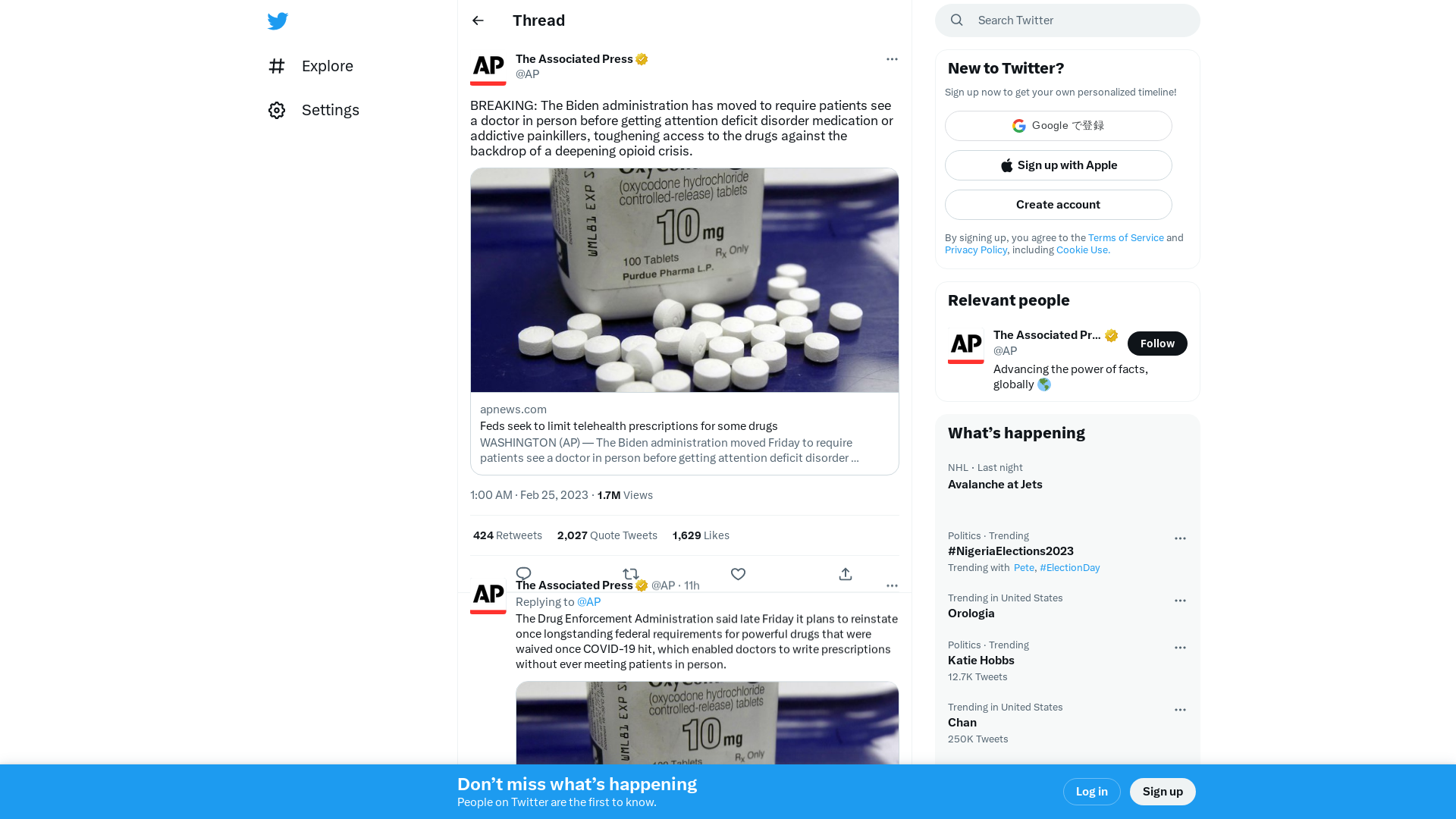 The Associated Press on Twitter: "BREAKING: The Biden administration has moved to require patients see a doctor in person before getting attention deficit disorder medication or addictive painkillers, toughening access to the drugs against the backdrop of a deepening opioid crisis. https://t.co/p6aPSlePFj" / Twitter