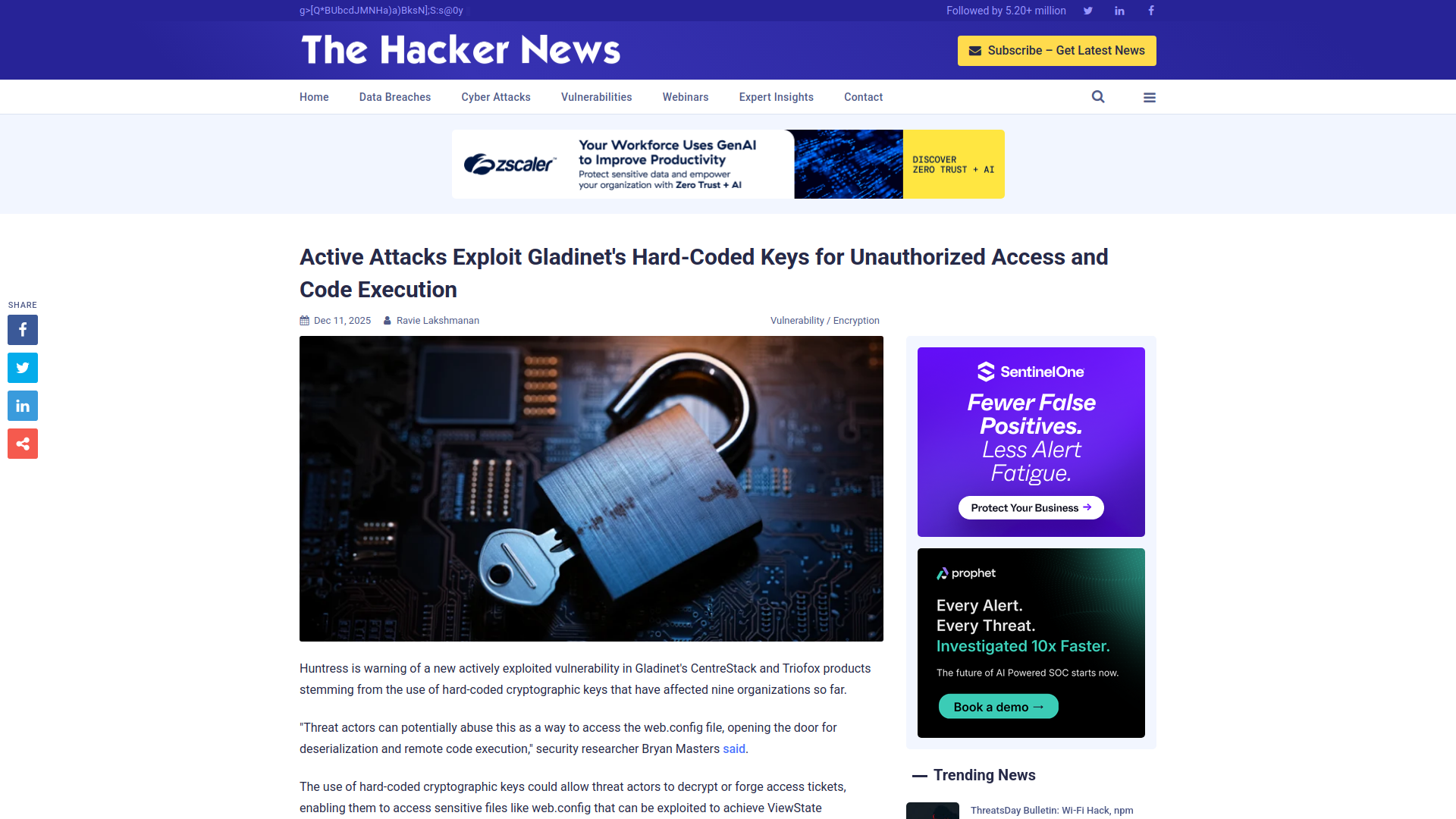 Active Attacks Exploit Gladinet's Hard-Coded Keys for Unauthorized Access and Code Execution