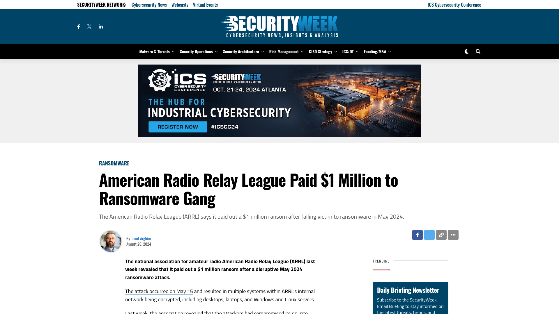 American Radio Relay League Paid $1 Million to Ransomware Gang - SecurityWeek