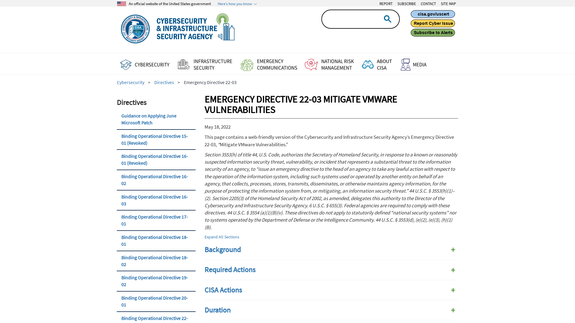 Emergency Directive 22-03 | CISA