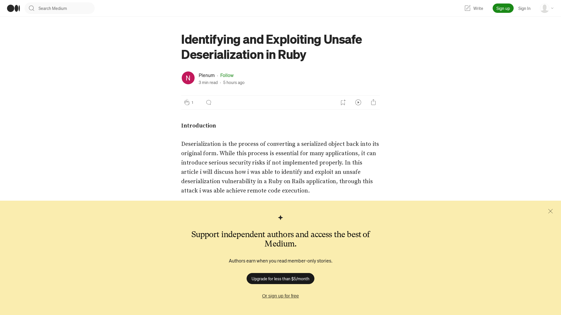 Identifying and Exploiting Unsafe Deserialization in Ruby | by Plenum | Aug, 2023 | Medium