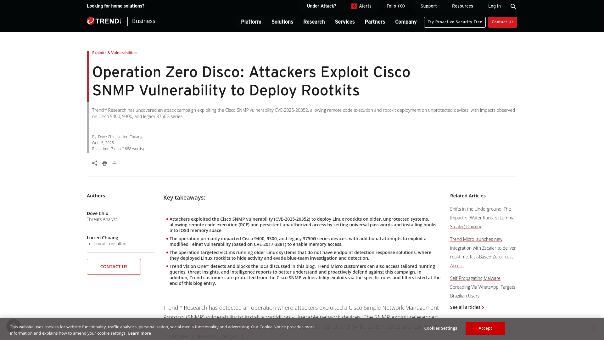 Operation Zero Disco: Attackers Exploit Cisco SNMP Vulnerability to Deploy Rootkits | Trend Micro (US)