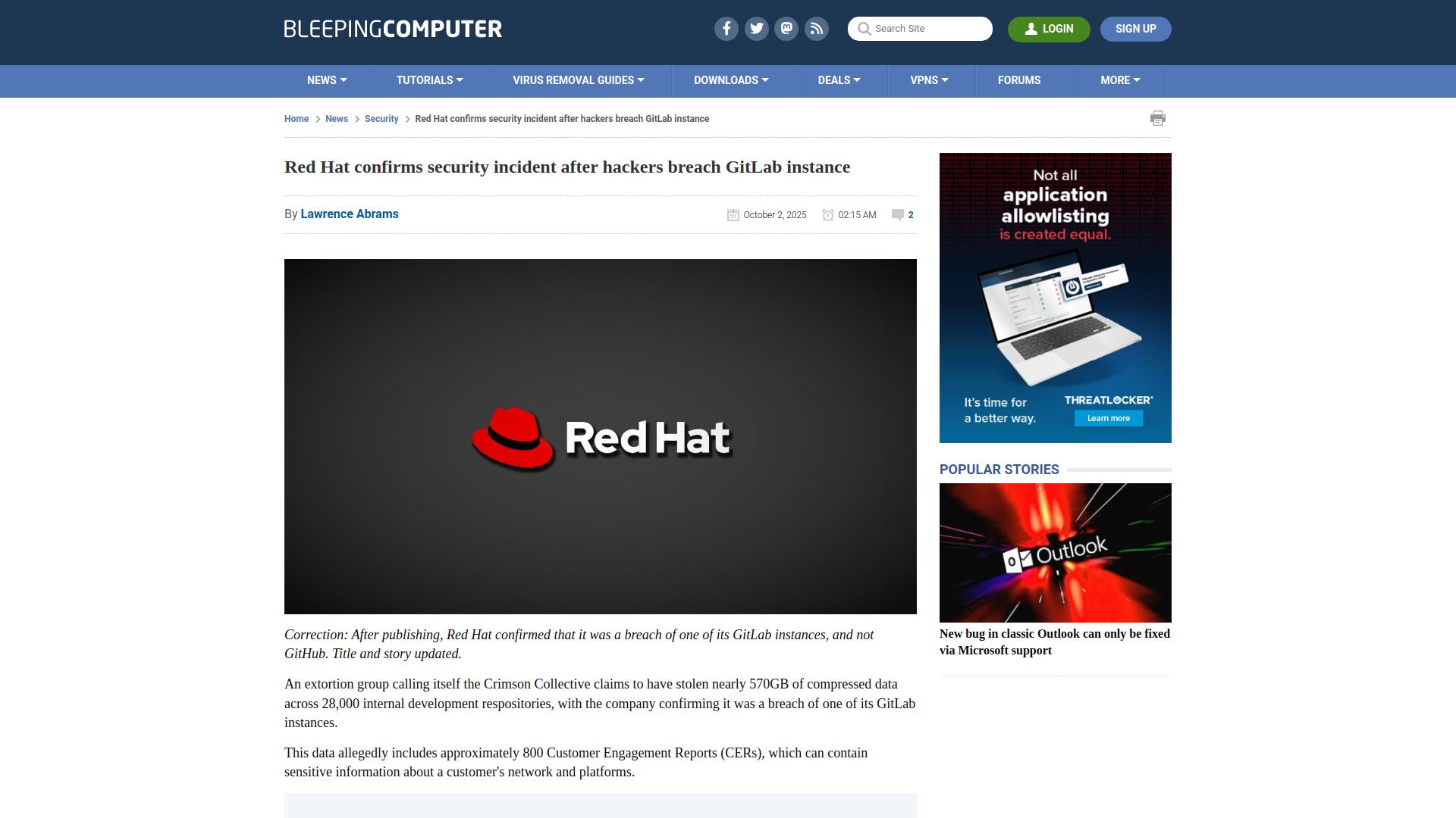 Red Hat confirms security incident after hackers breach GitLab instance