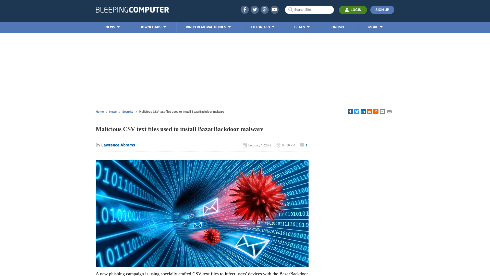 Malicious CSV text files used to install BazarBackdoor malware
