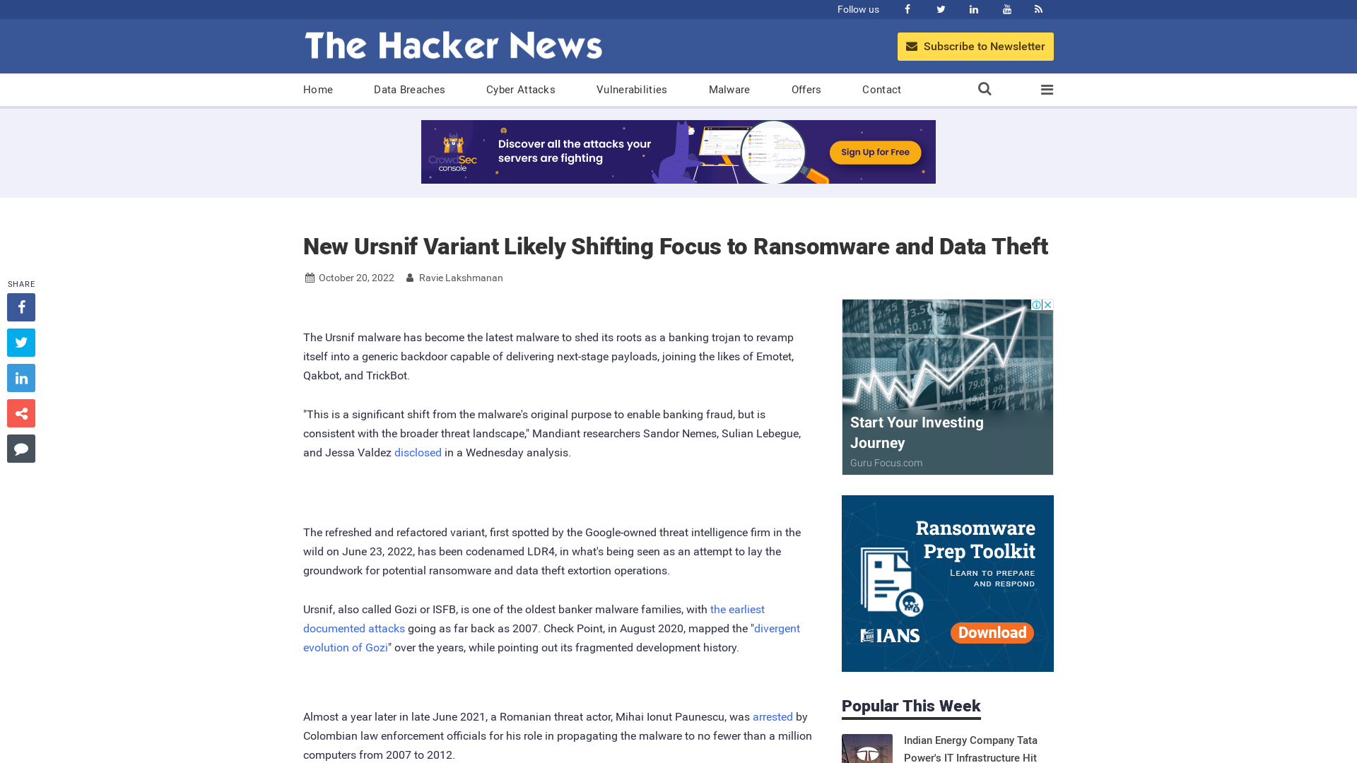 New Ursnif Variant Likely Shifting Focus to Ransomware and Data Theft