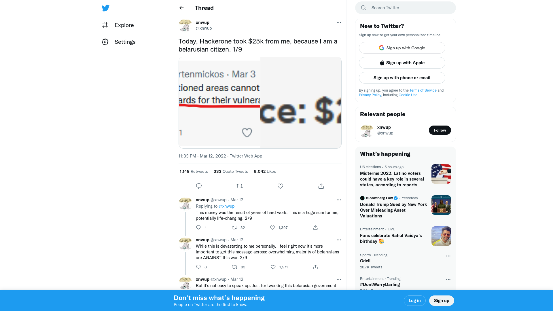 xnwup on Twitter: "Today, Hackerone took $25k from me, because I am a belarusian citizen. 1/9 https://t.co/1PgBrDF80d" / Twitter