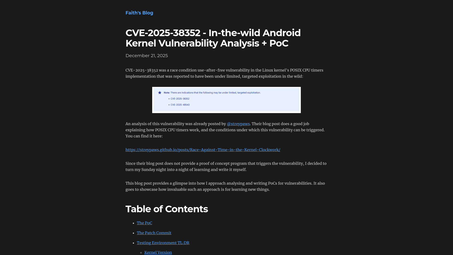 CVE-2025-38352 - In-the-wild Android Kernel Vulnerability Analysis + PoC | Faith's Blog