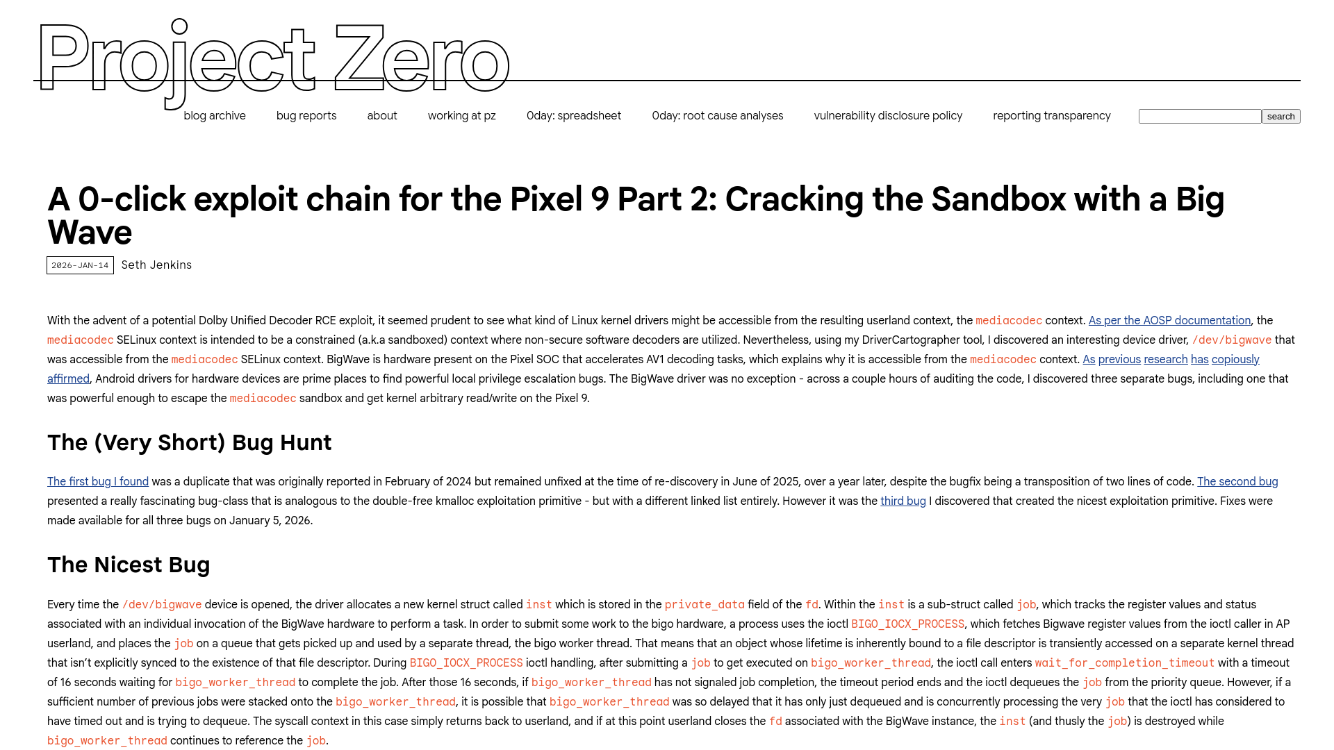 A 0-click exploit chain for the Pixel 9 Part 2: Cracking the Sandbox with a Big Wave - Project Zero