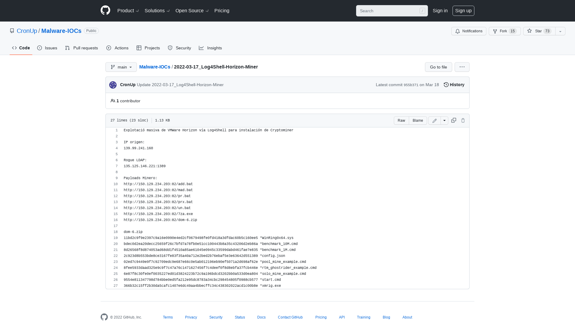 Malware-IOCs/2022-03-17_Log4Shell-Horizon-Miner at main · CronUp/Malware-IOCs · GitHub