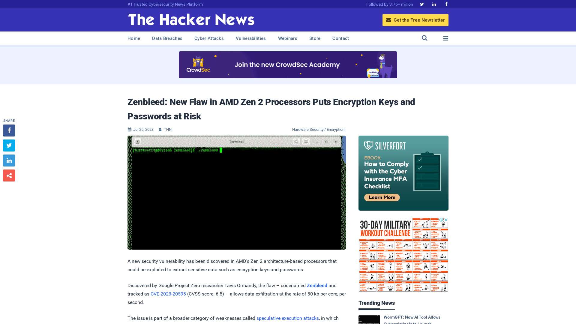 Zenbleed: New Flaw in AMD Zen 2 Processors Puts Encryption Keys and Passwords at Risk