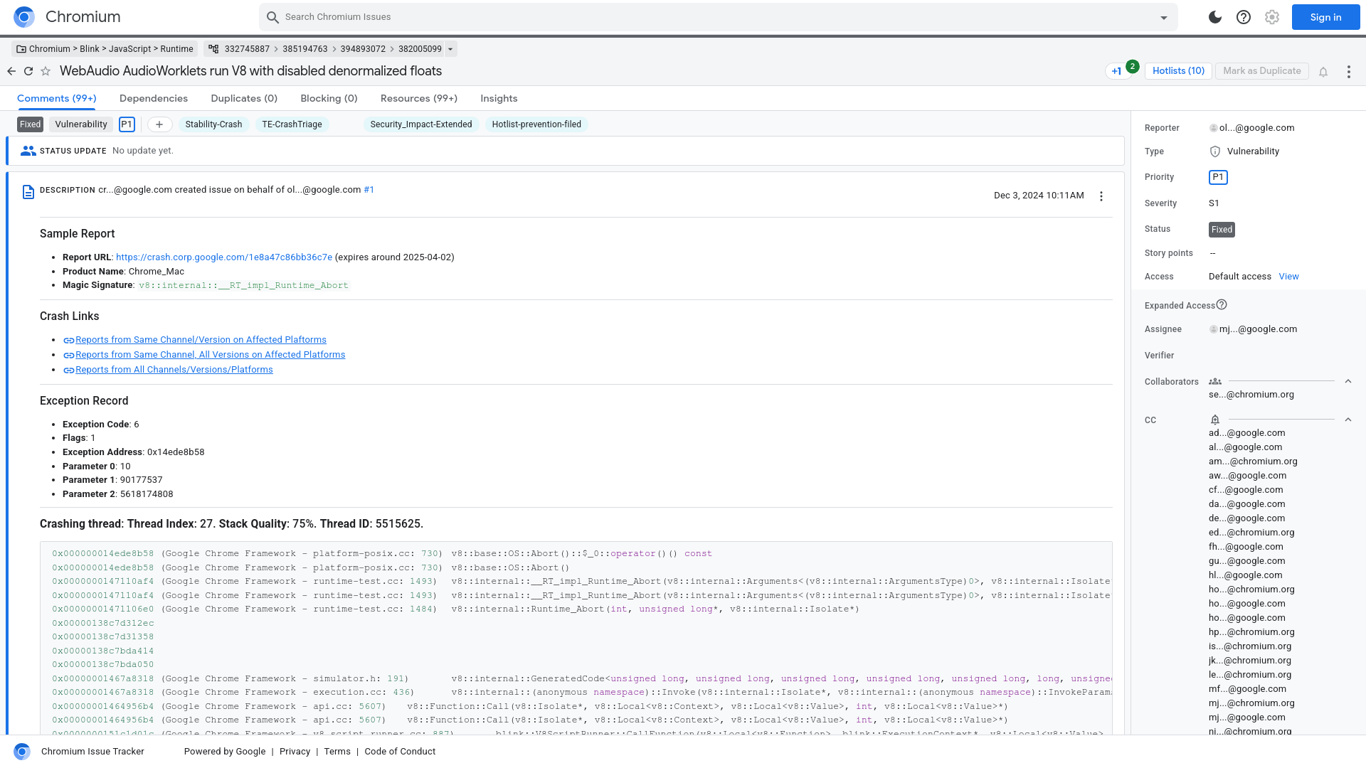 WebAudio AudioWorklets run V8 with disabled denormalized floats [382005099] - Chromium