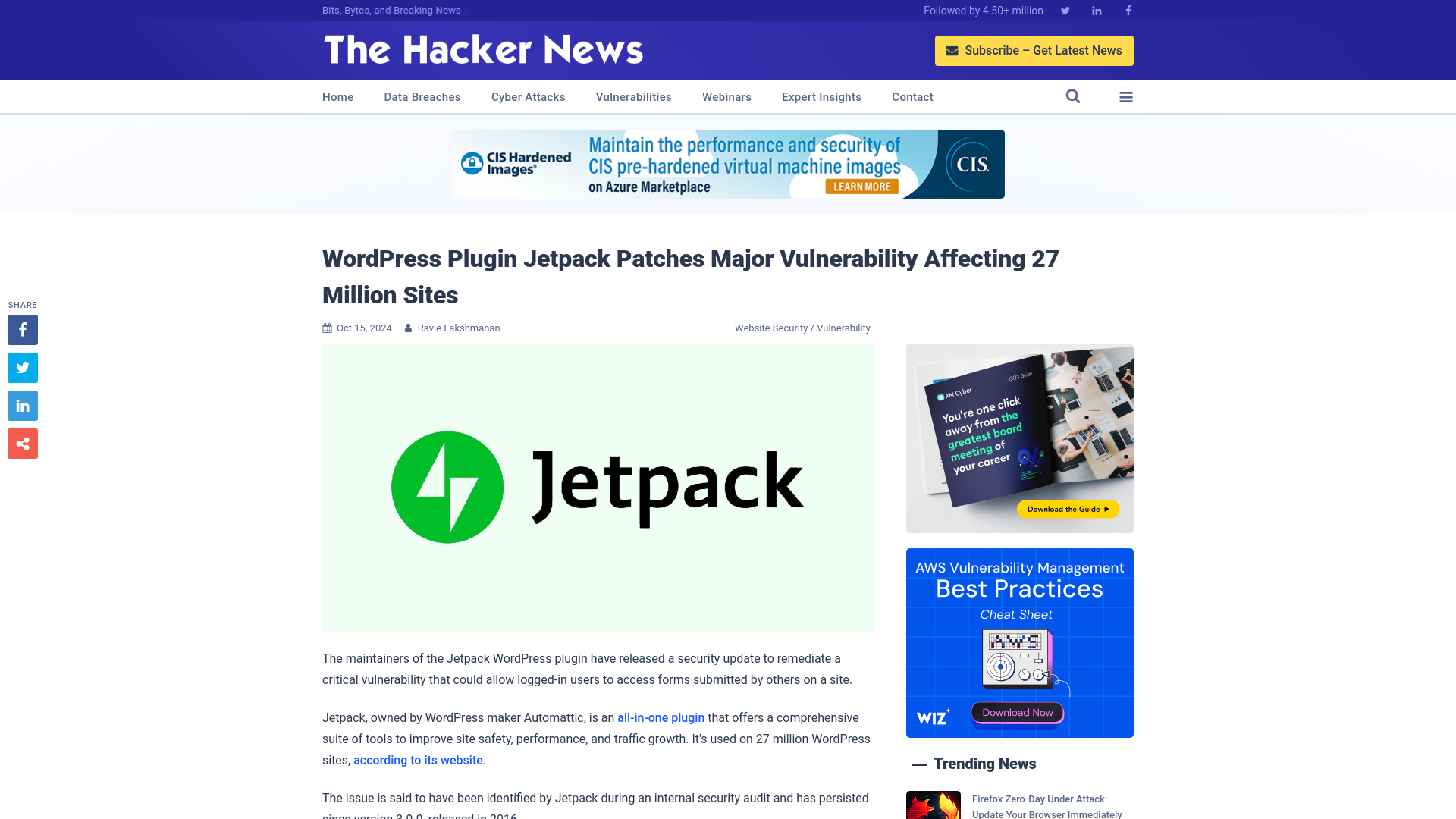 WordPress Plugin Jetpack Patches Major Vulnerability Affecting 27 Million Sites