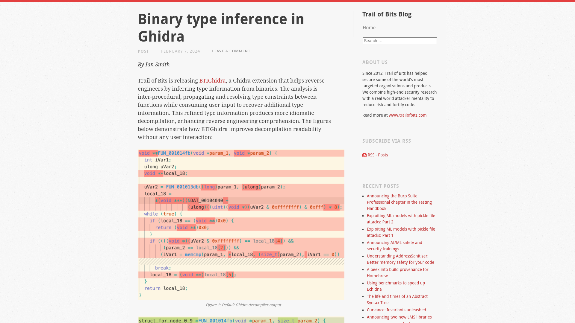 Binary type inference in Ghidra | Trail of Bits Blog