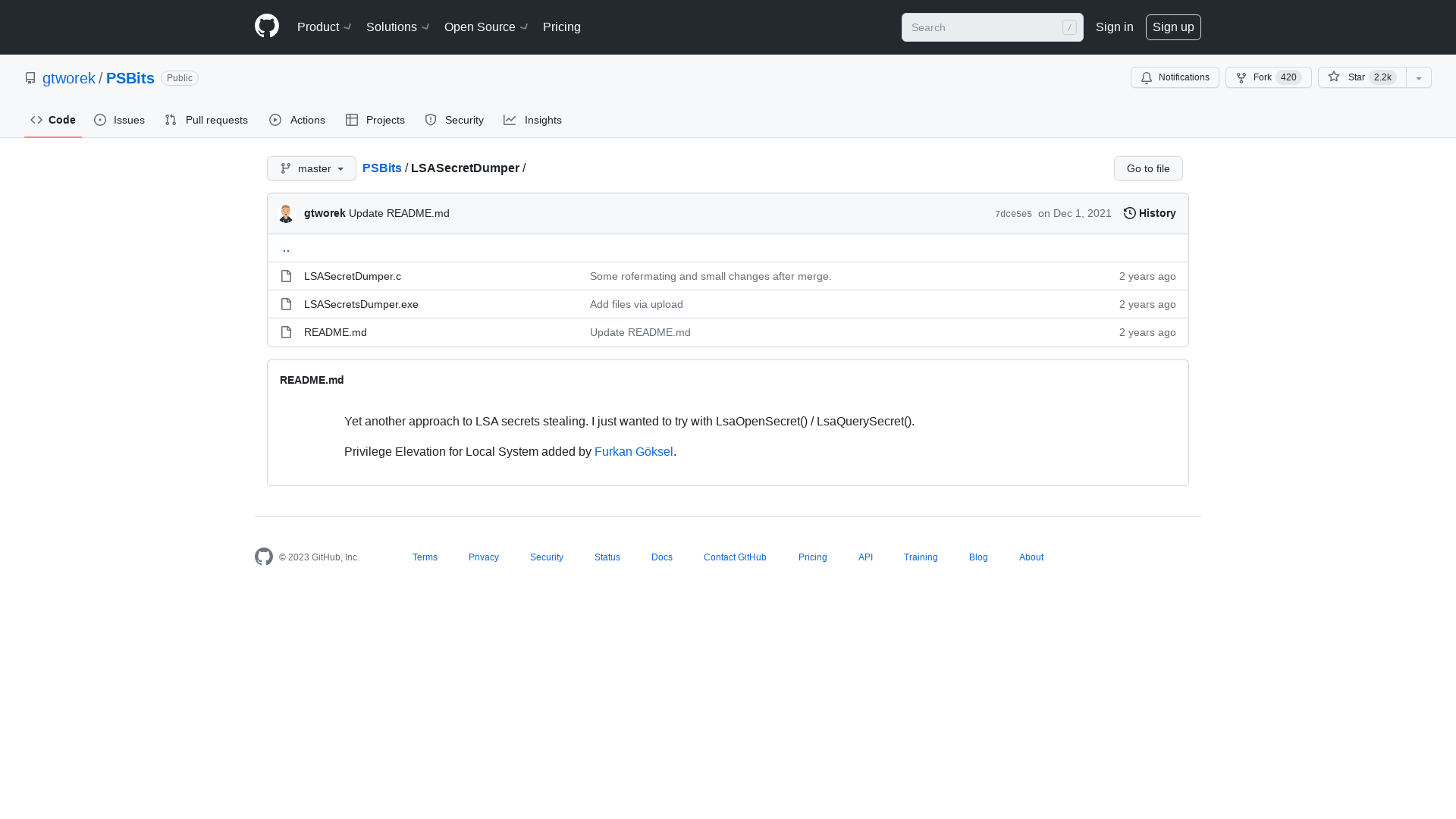 PSBits/LSASecretDumper at master · gtworek/PSBits · GitHub