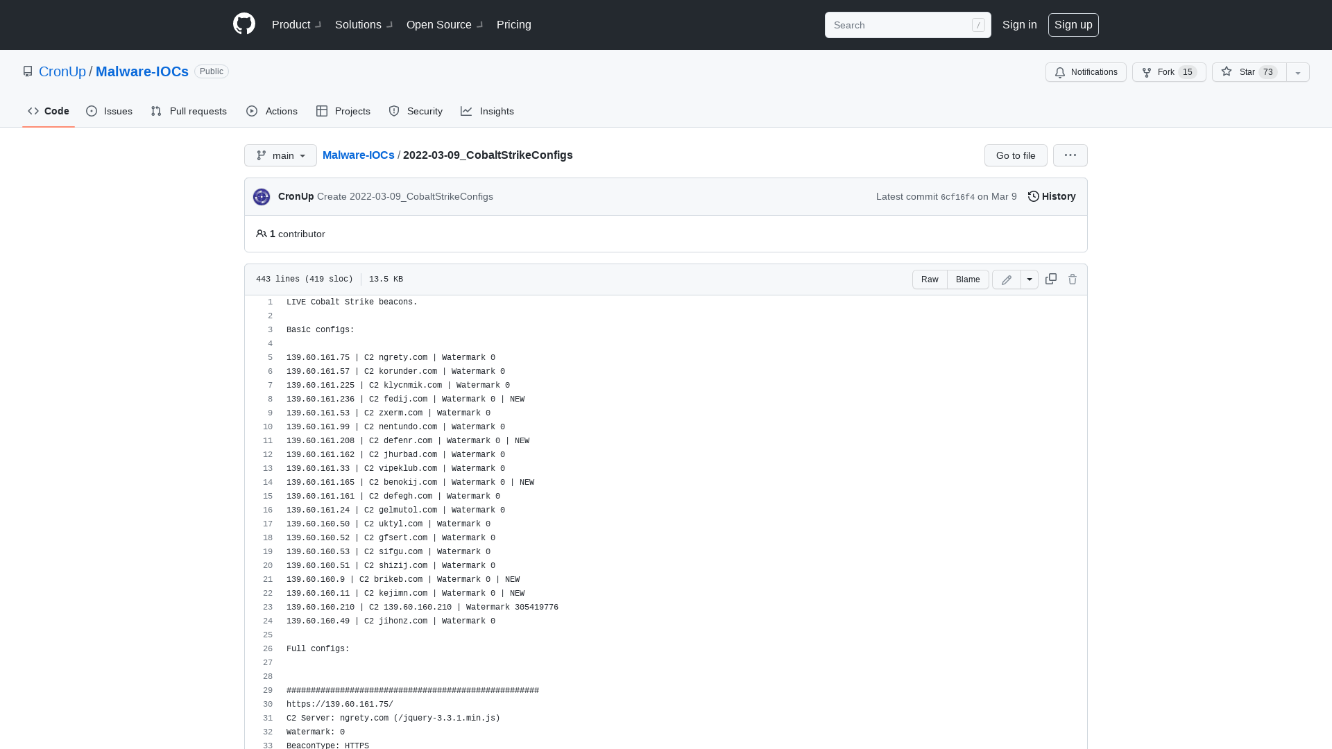 Malware-IOCs/2022-03-09_CobaltStrikeConfigs at main · CronUp/Malware-IOCs · GitHub